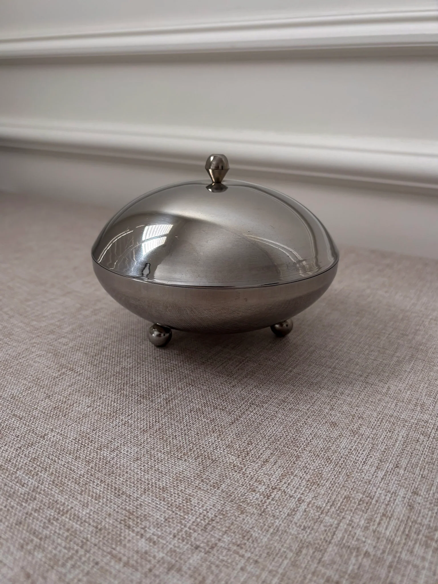 1960s Chrome Lidded Bowl | Mid Century Modern Metal Trinket Dish - Image 3