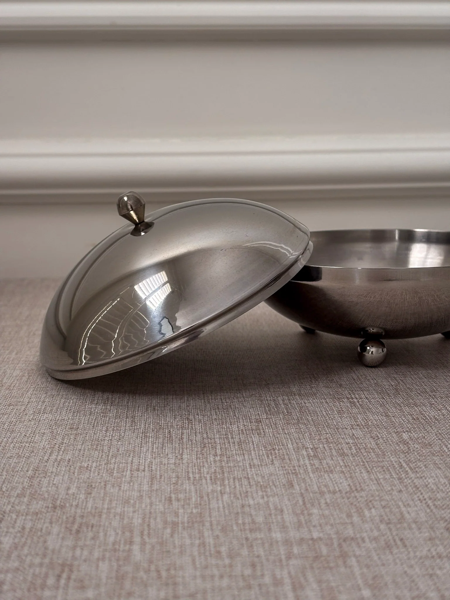 1960s Chrome Lidded Bowl | Mid Century Modern Metal Trinket Dish - Image 4