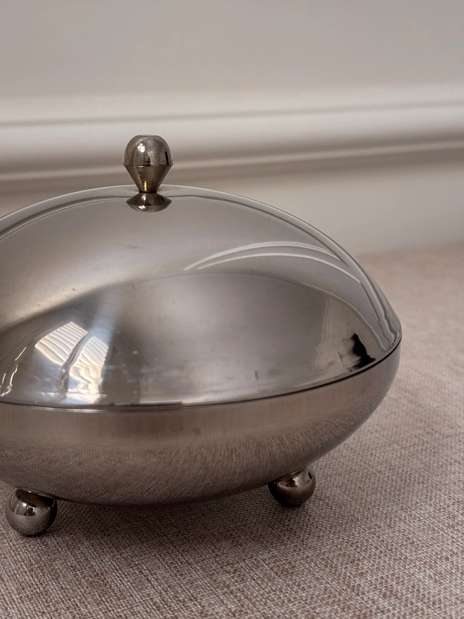 1960s Chrome Lidded Bowl | Mid Century Modern Metal Trinket Dish - Image 6