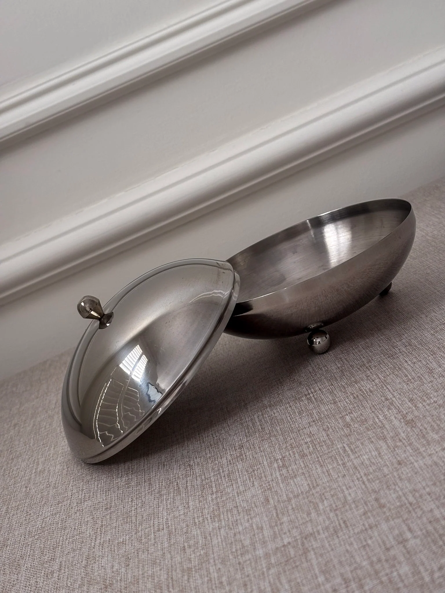 1960s Chrome Lidded Bowl | Mid Century Modern Metal Trinket Dish - Image 7