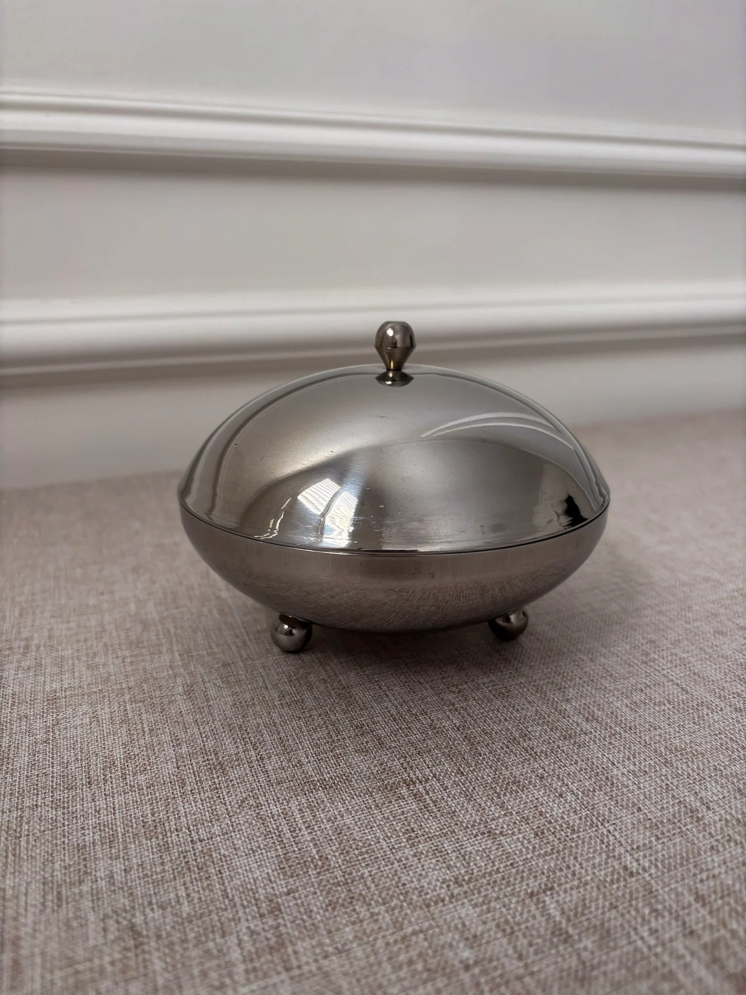 1960s Chrome Lidded Bowl | Mid Century Modern Metal Trinket Dish - Image 8