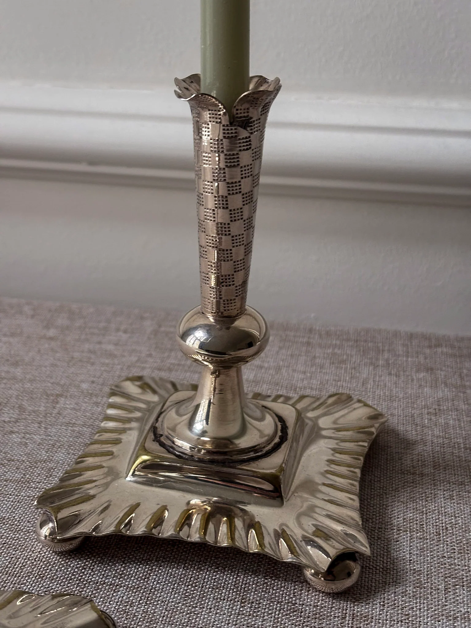 A Pair of Silver-Plated Chequered Candlesticks - Image 3