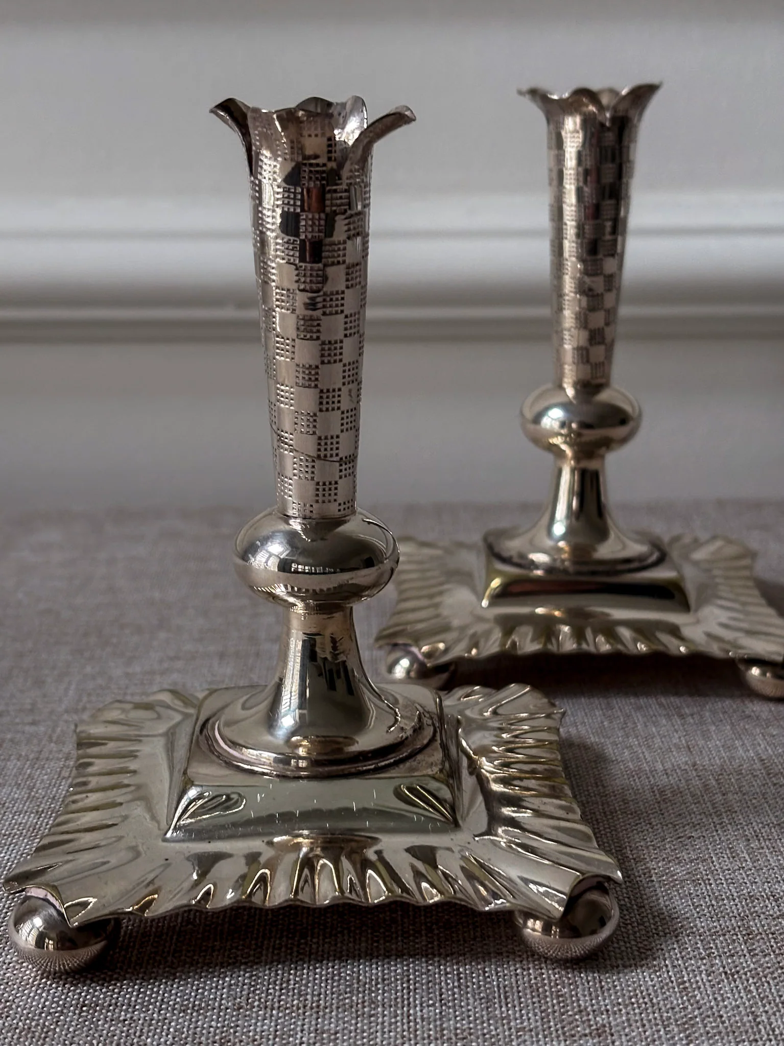 A Pair of Silver-Plated Chequered Candlesticks - Image 6