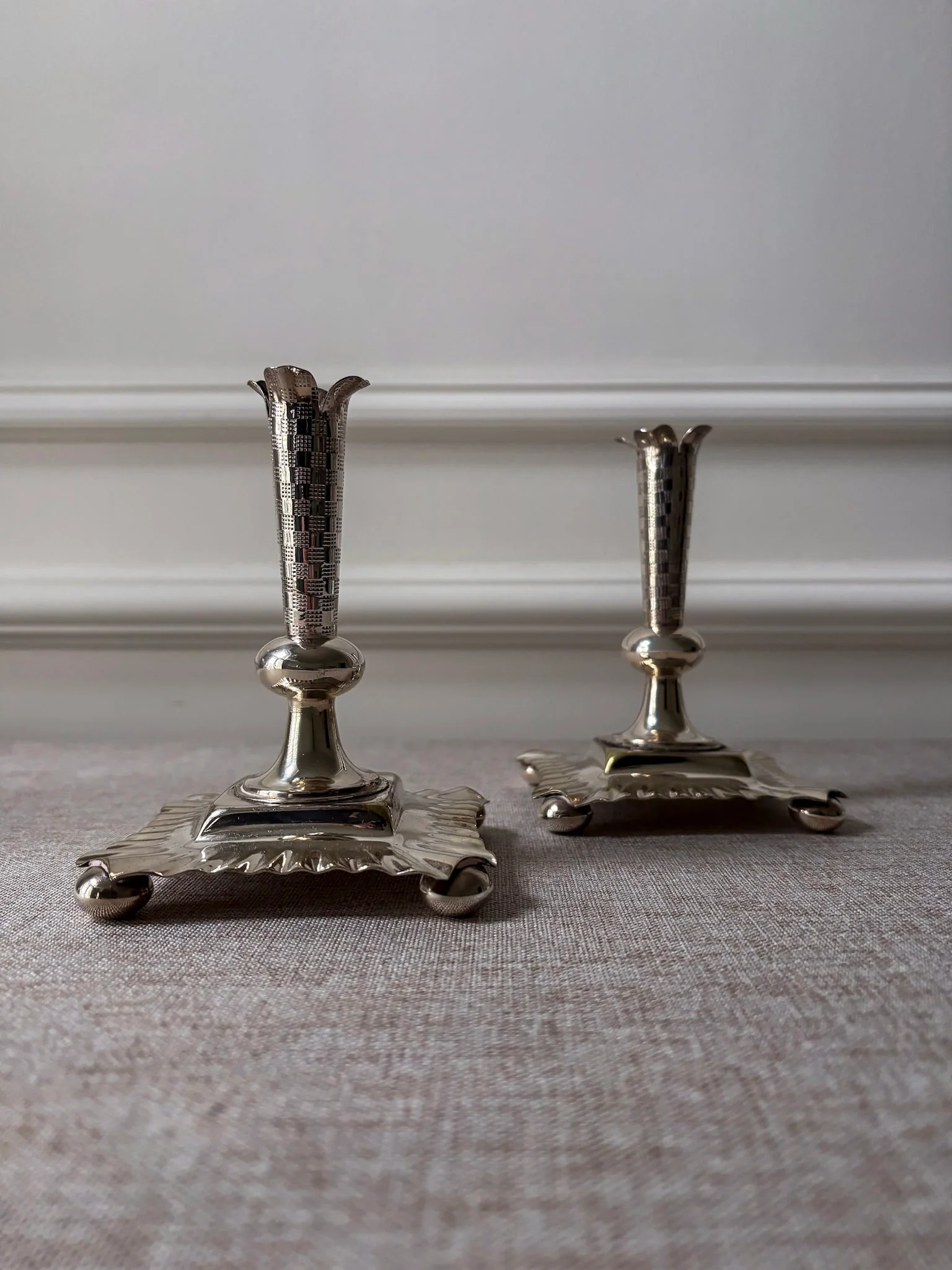 A Pair of Silver-Plated Chequered Candlesticks - Image 7