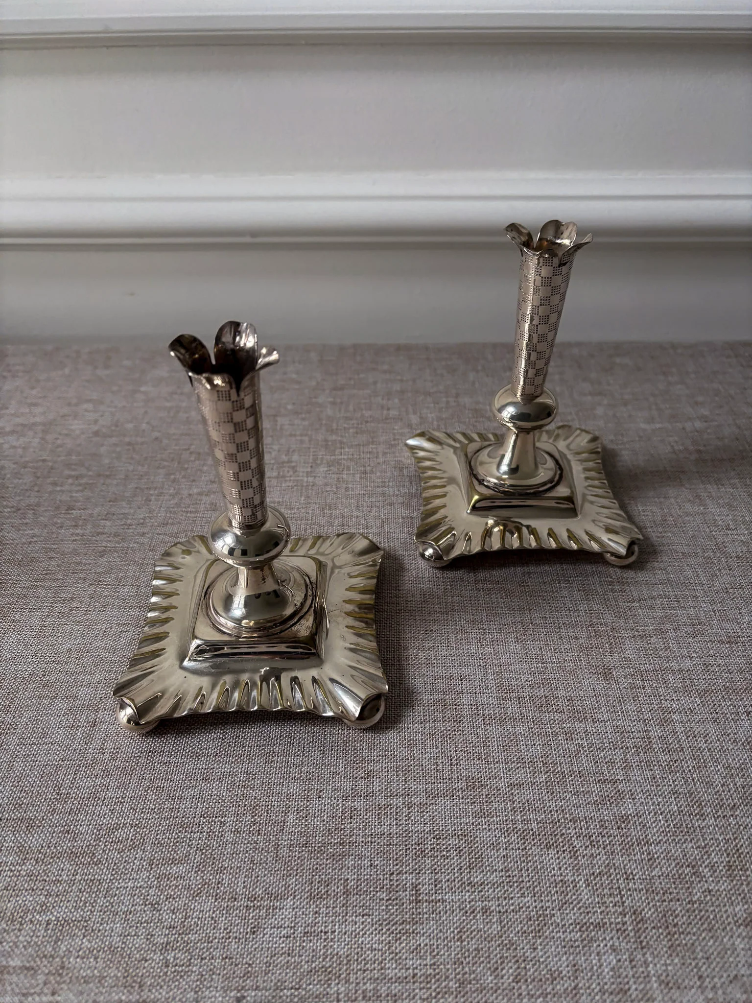 A Pair of Silver-Plated Chequered Candlesticks - Image 9