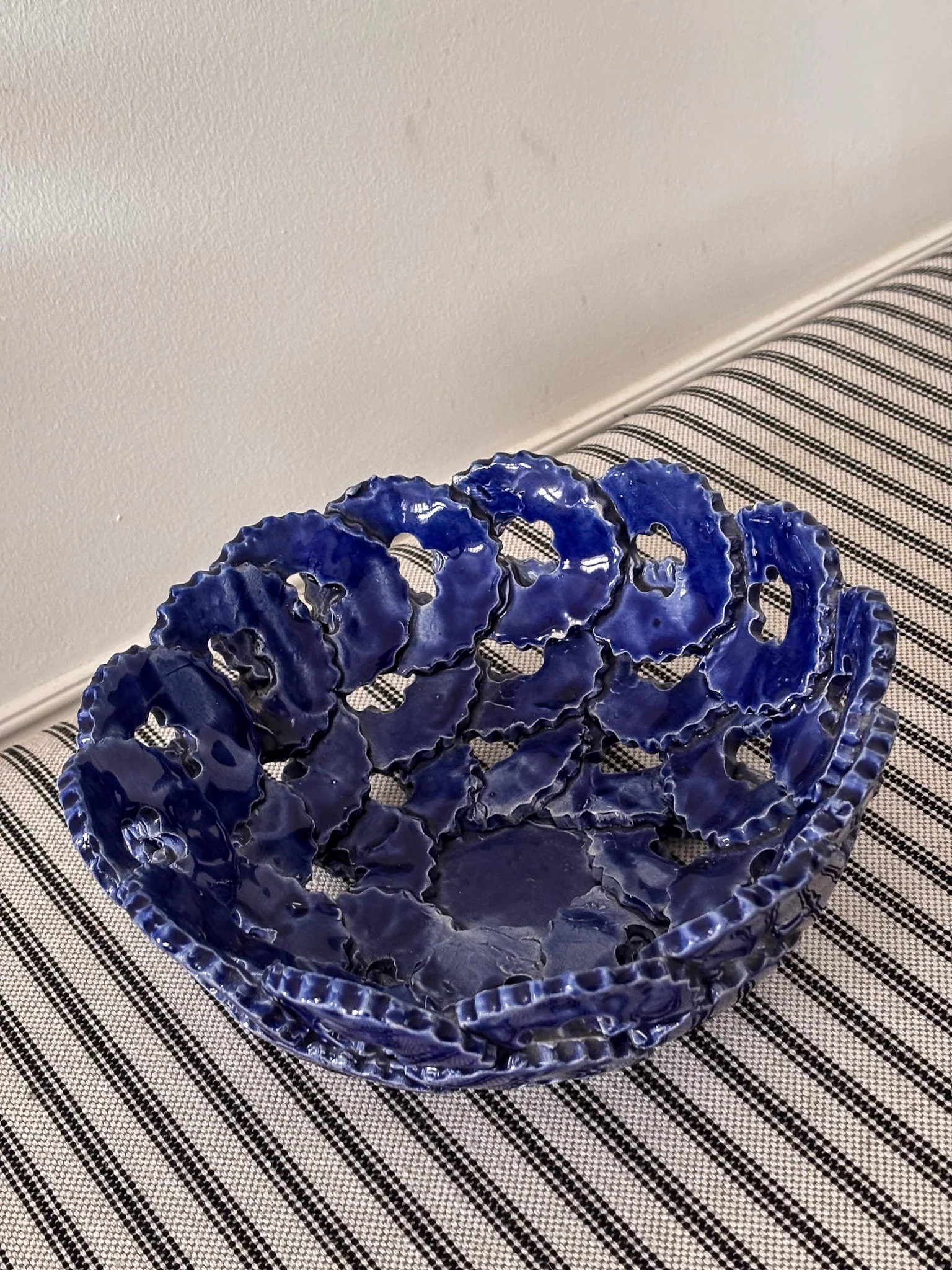 Blue Ceramic Openwork Bowl