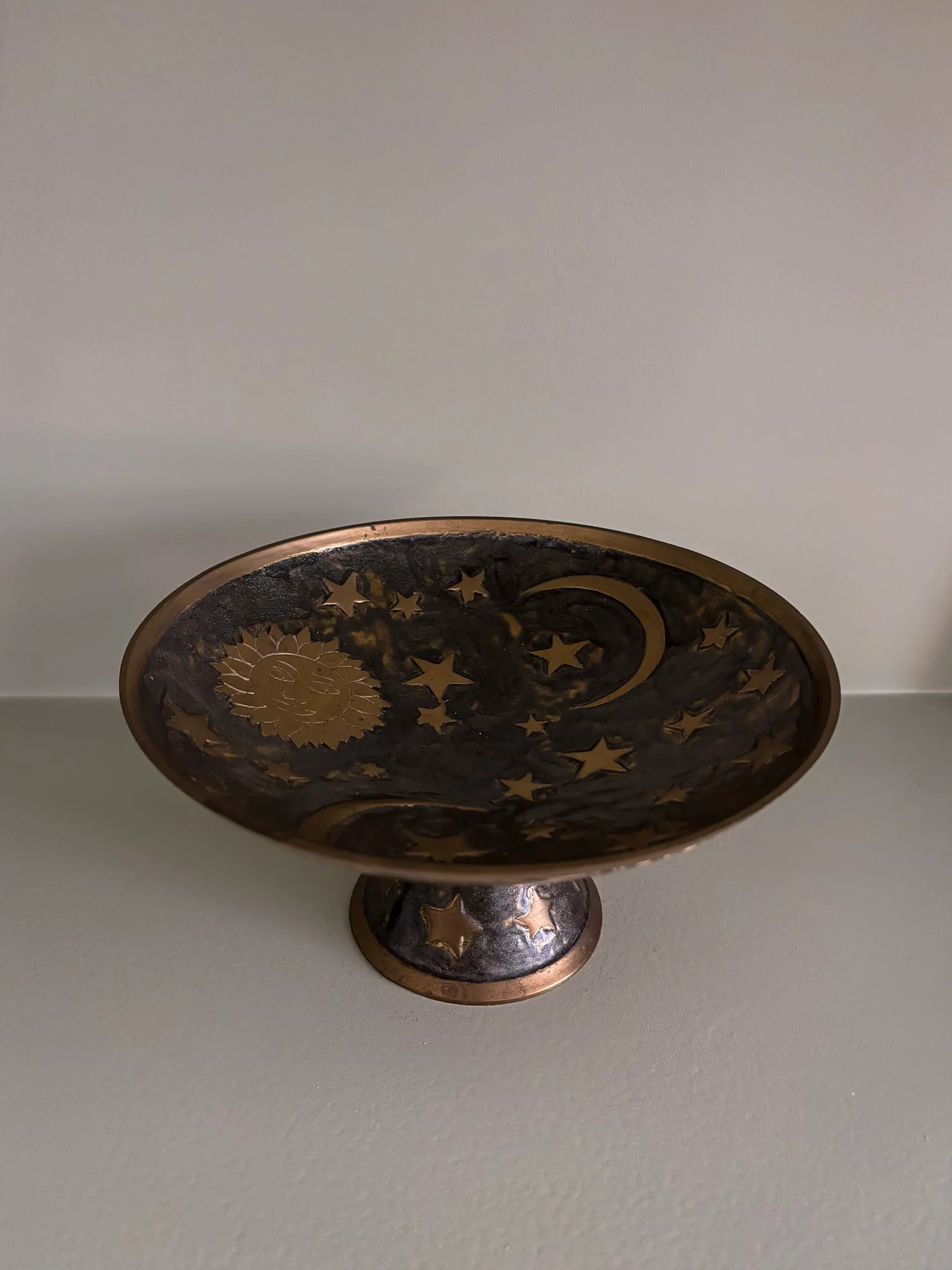 Brass Pedestal Dish – Celestial Enamel - Image 10