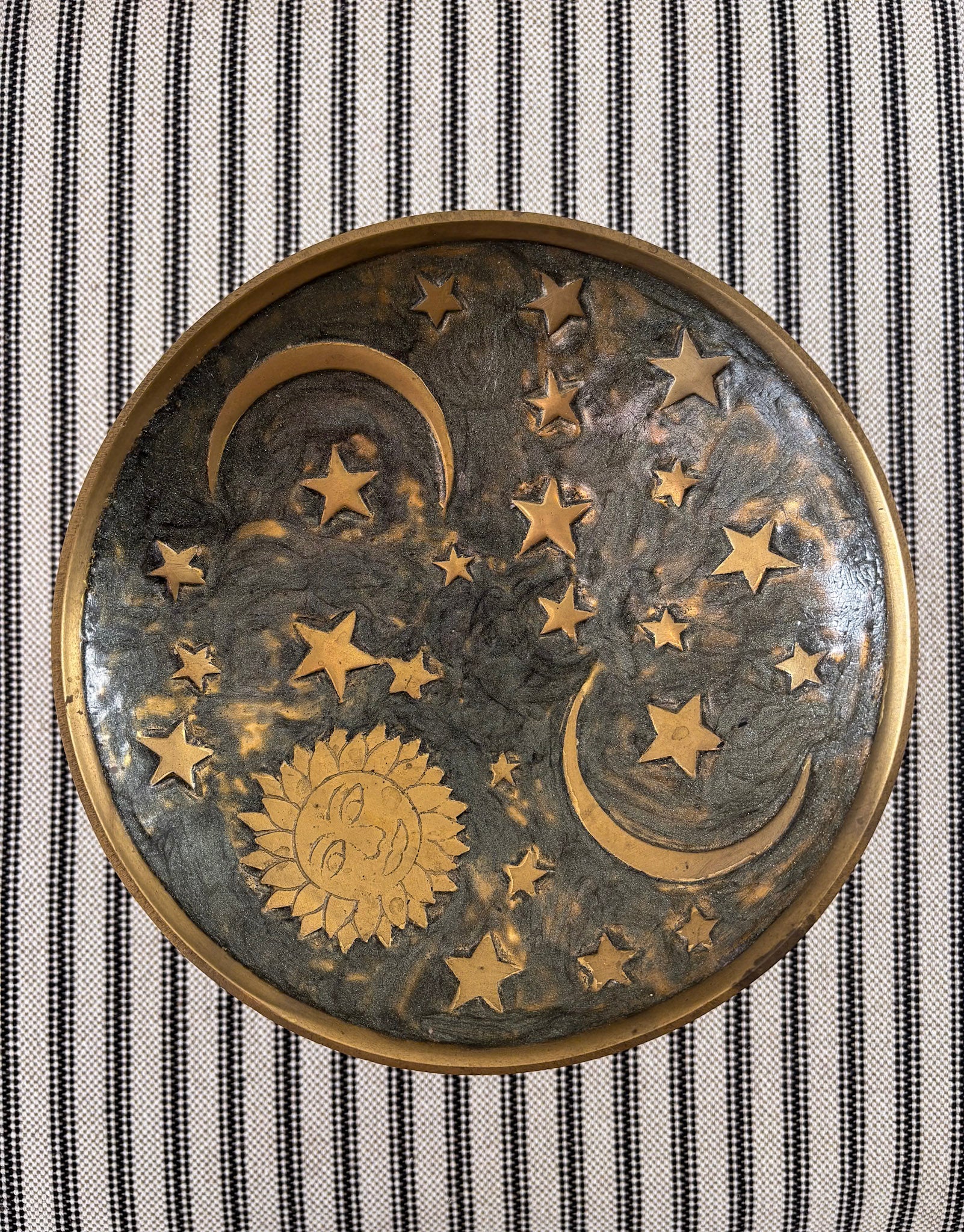 Brass Pedestal Dish – Celestial Enamel - Image 2