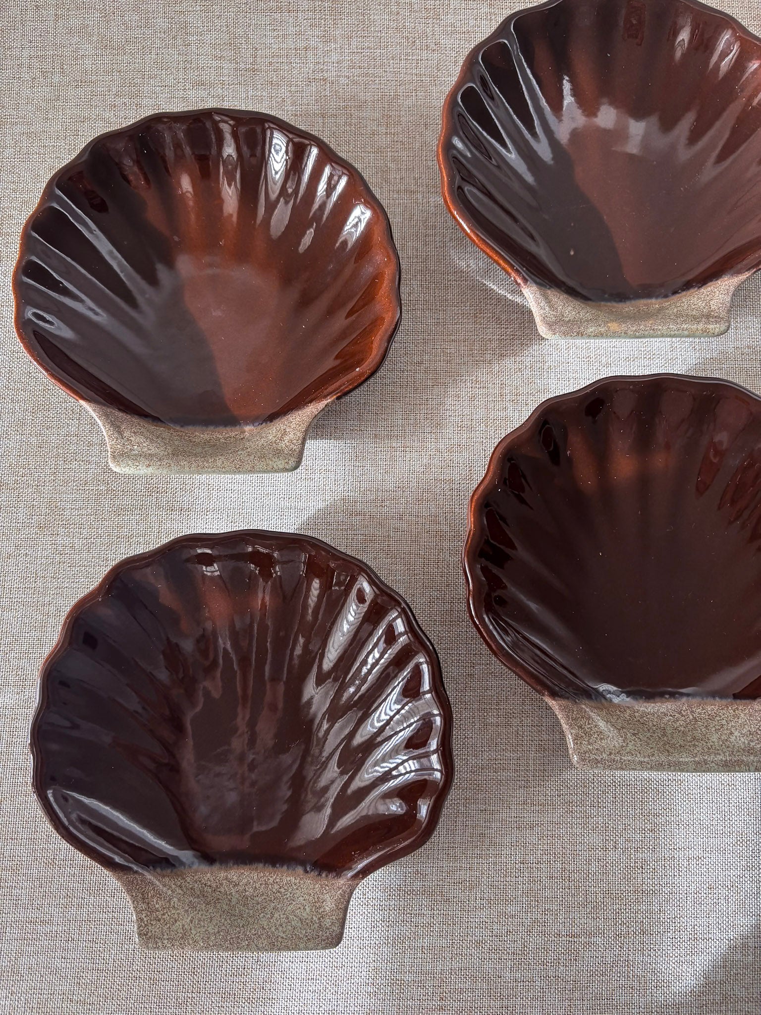 French Ceramic Scallop Shell Dishes - Brown Glaze - Image 5