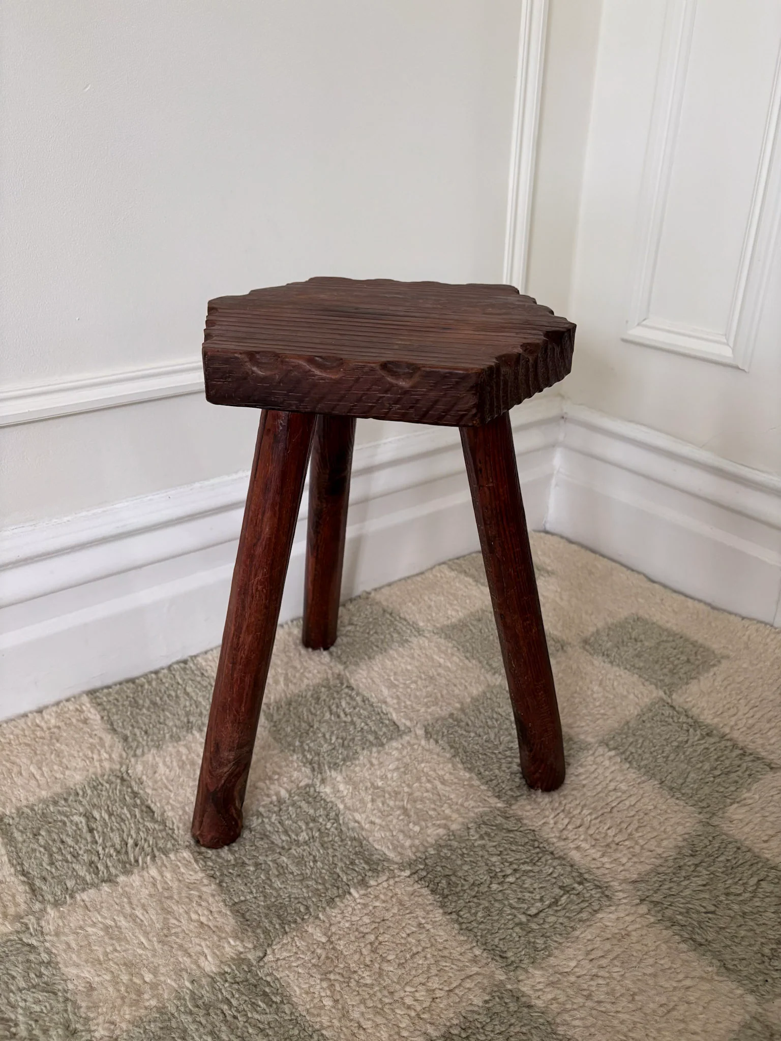 French Wooden Milking Stool | Rustic Primitive Tripod Stool