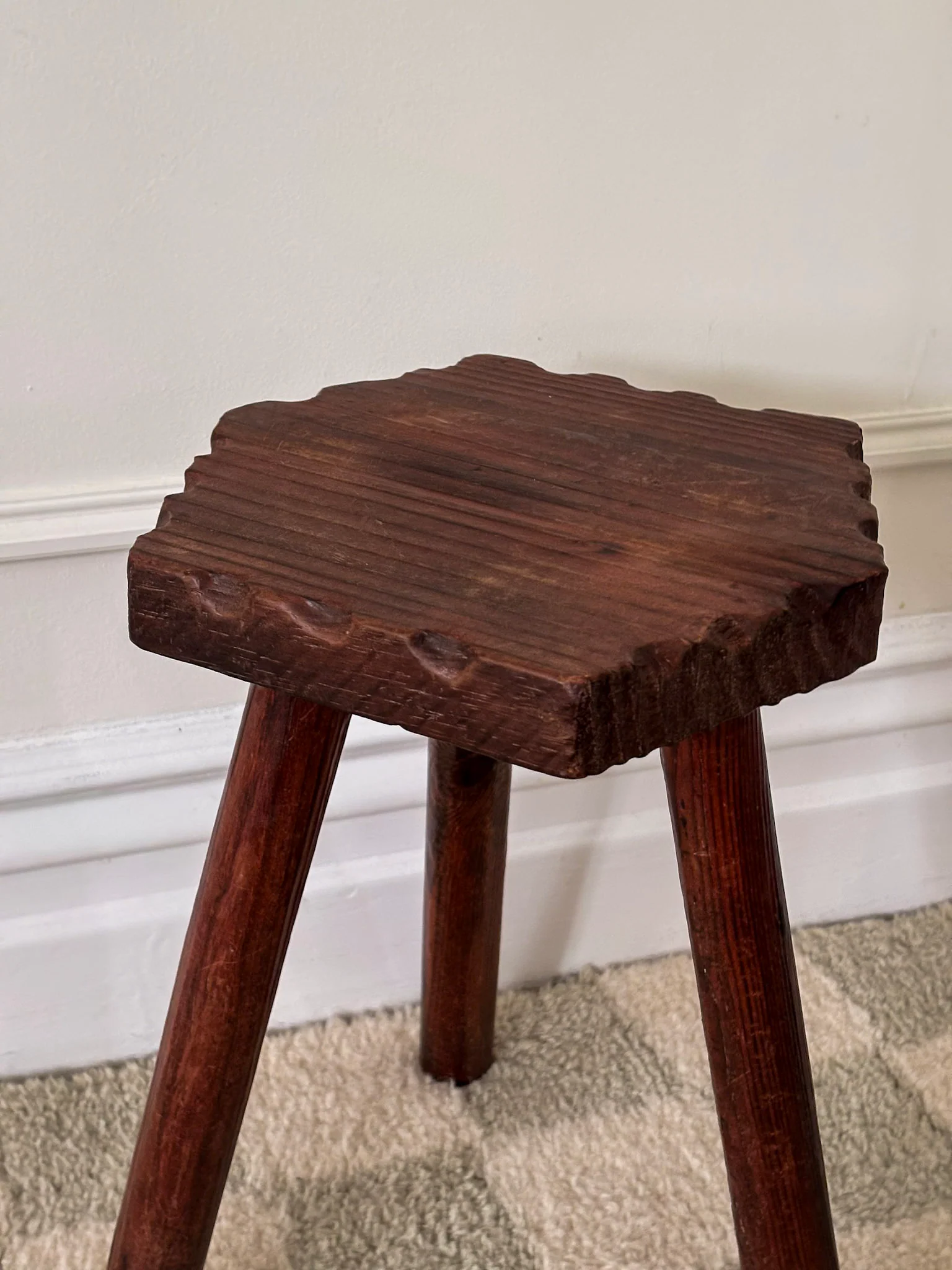 French Wooden Milking Stool | Rustic Primitive Tripod Stool - Image 10