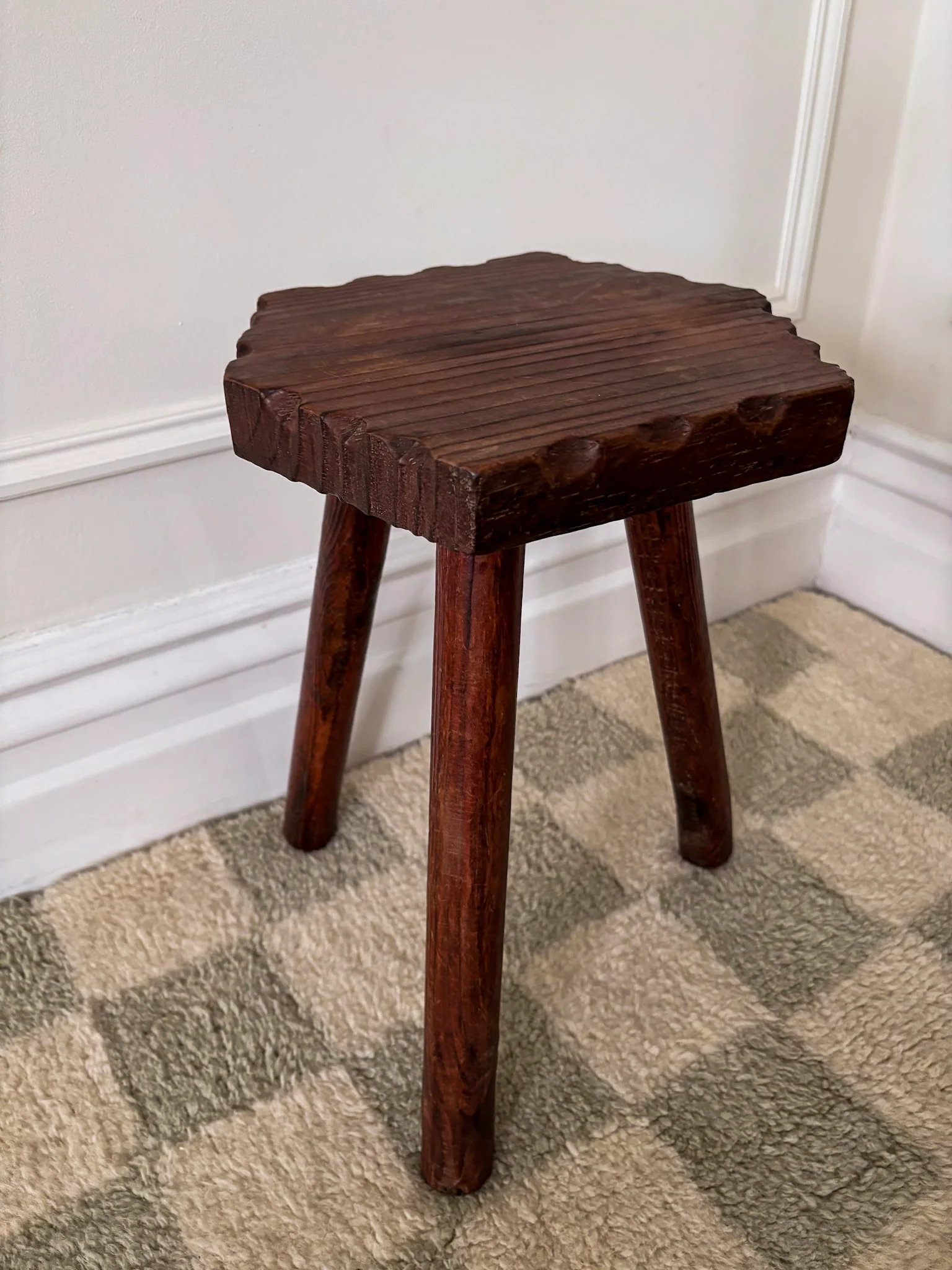 French Wooden Milking Stool | Rustic Primitive Tripod Stool - Image 11