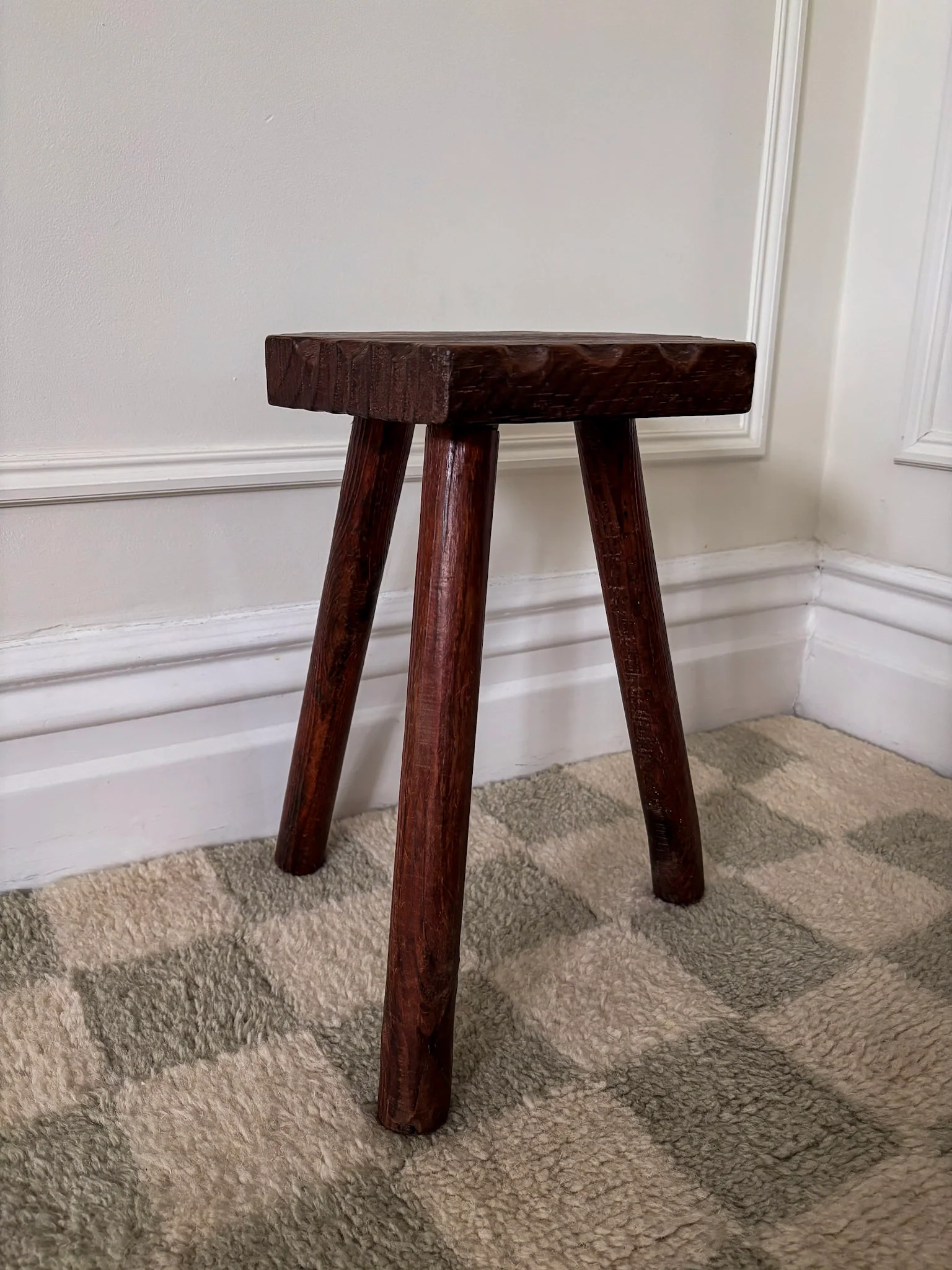 French Wooden Milking Stool | Rustic Primitive Tripod Stool - Image 12
