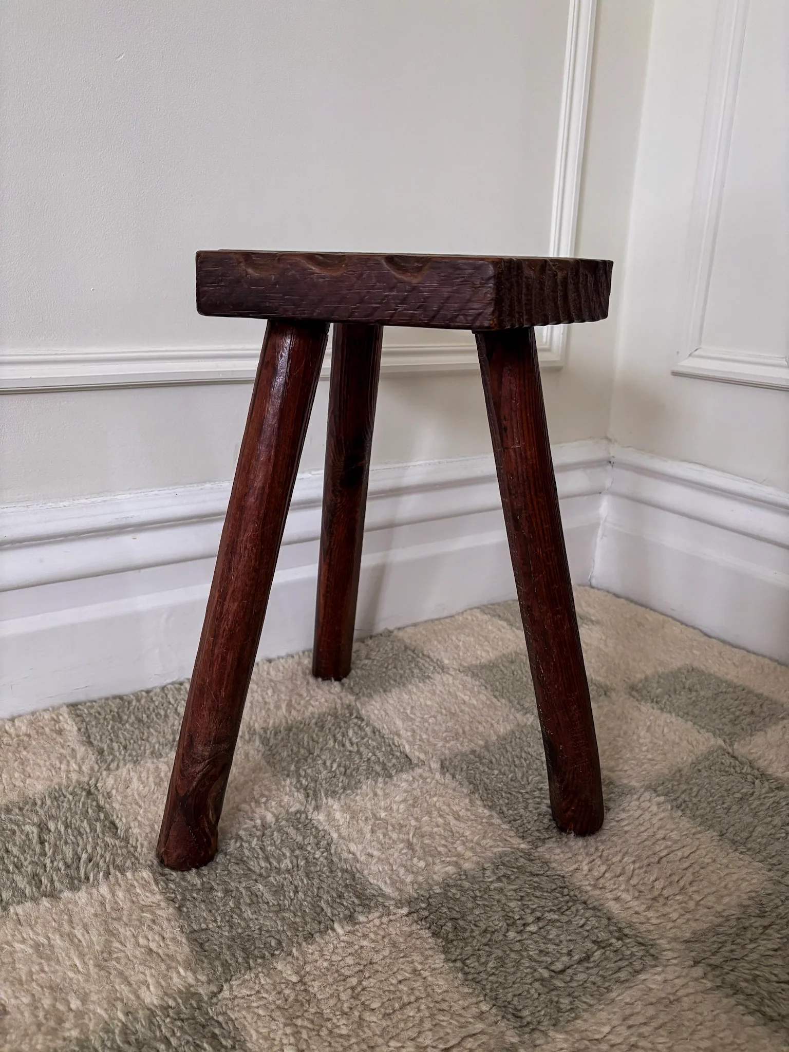 French Wooden Milking Stool | Rustic Primitive Tripod Stool - Image 2