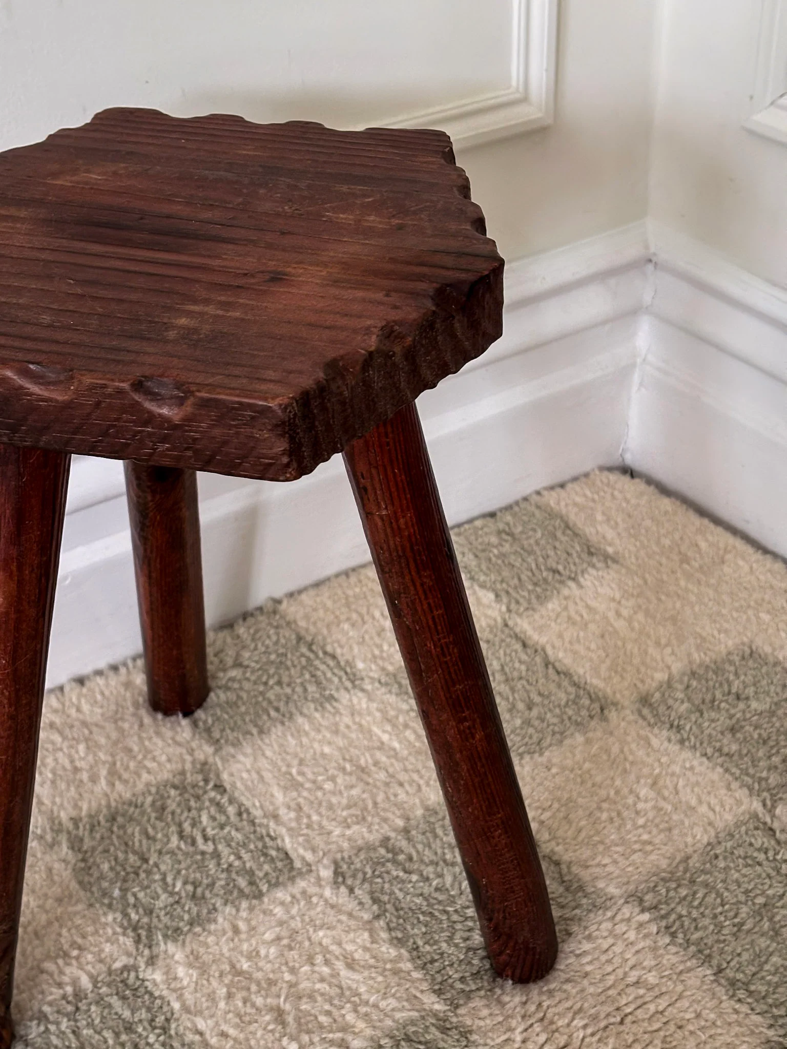 French Wooden Milking Stool | Rustic Primitive Tripod Stool - Image 3