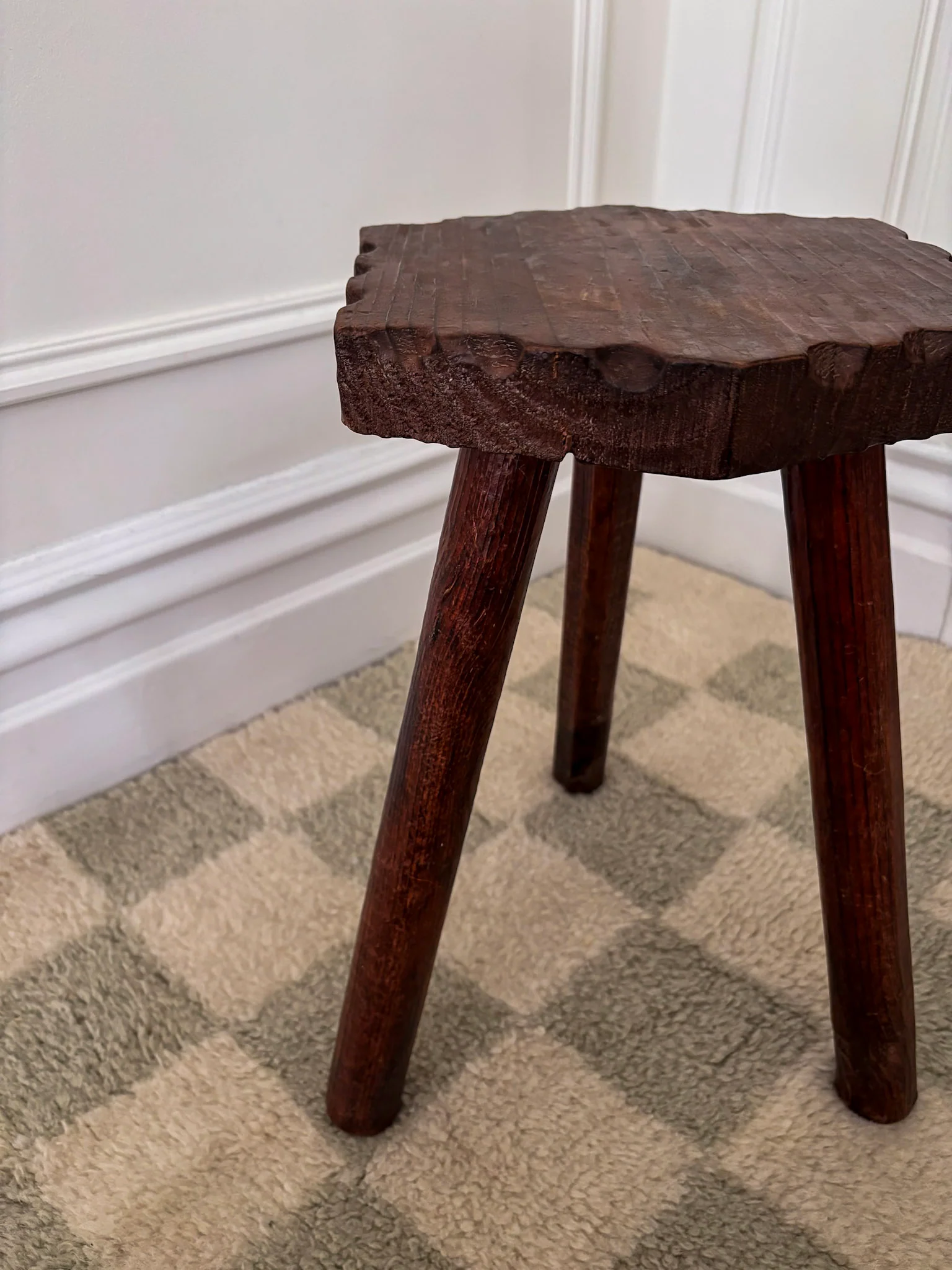 French Wooden Milking Stool | Rustic Primitive Tripod Stool - Image 5
