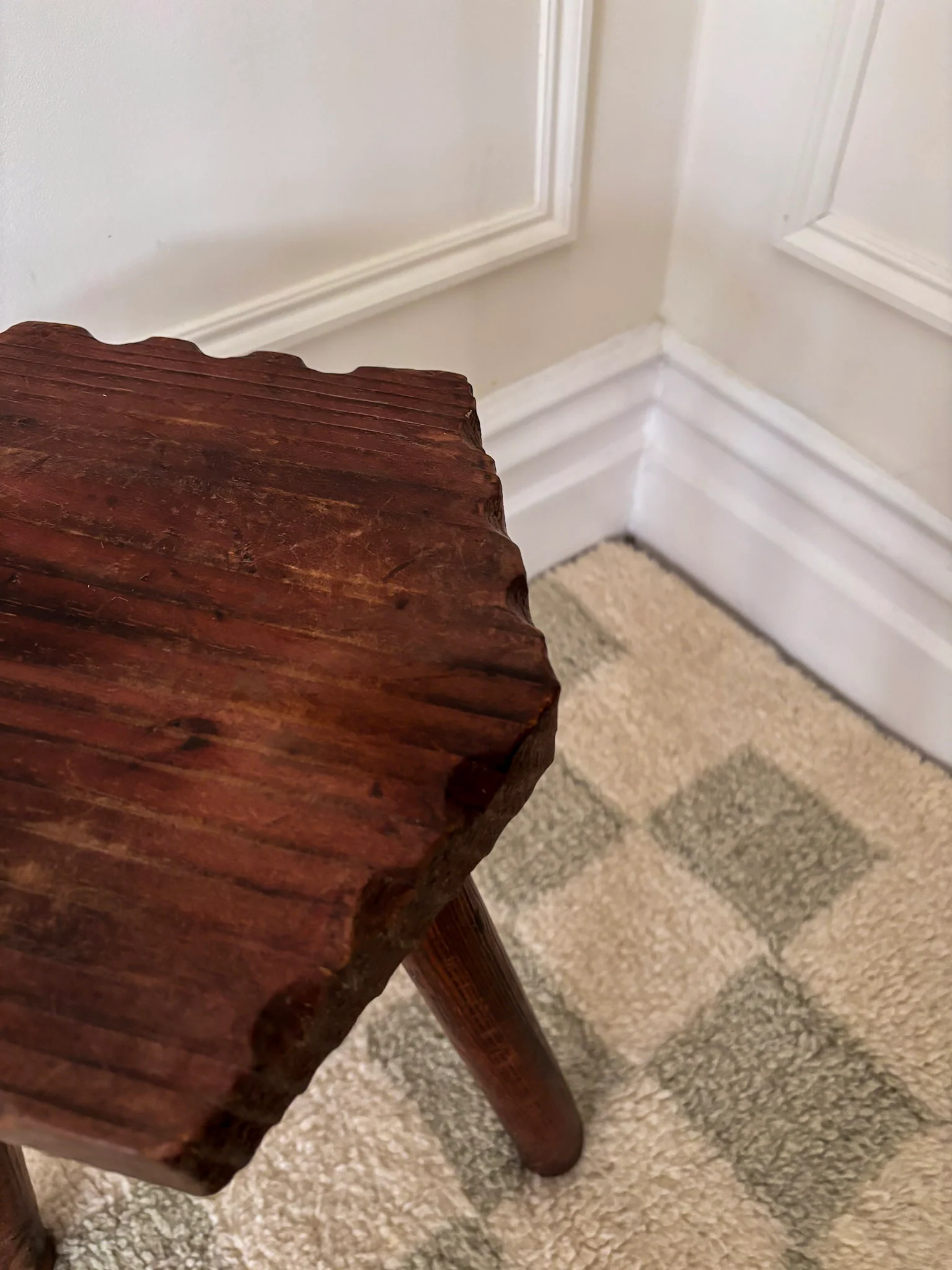 French Wooden Milking Stool | Rustic Primitive Tripod Stool - Image 6