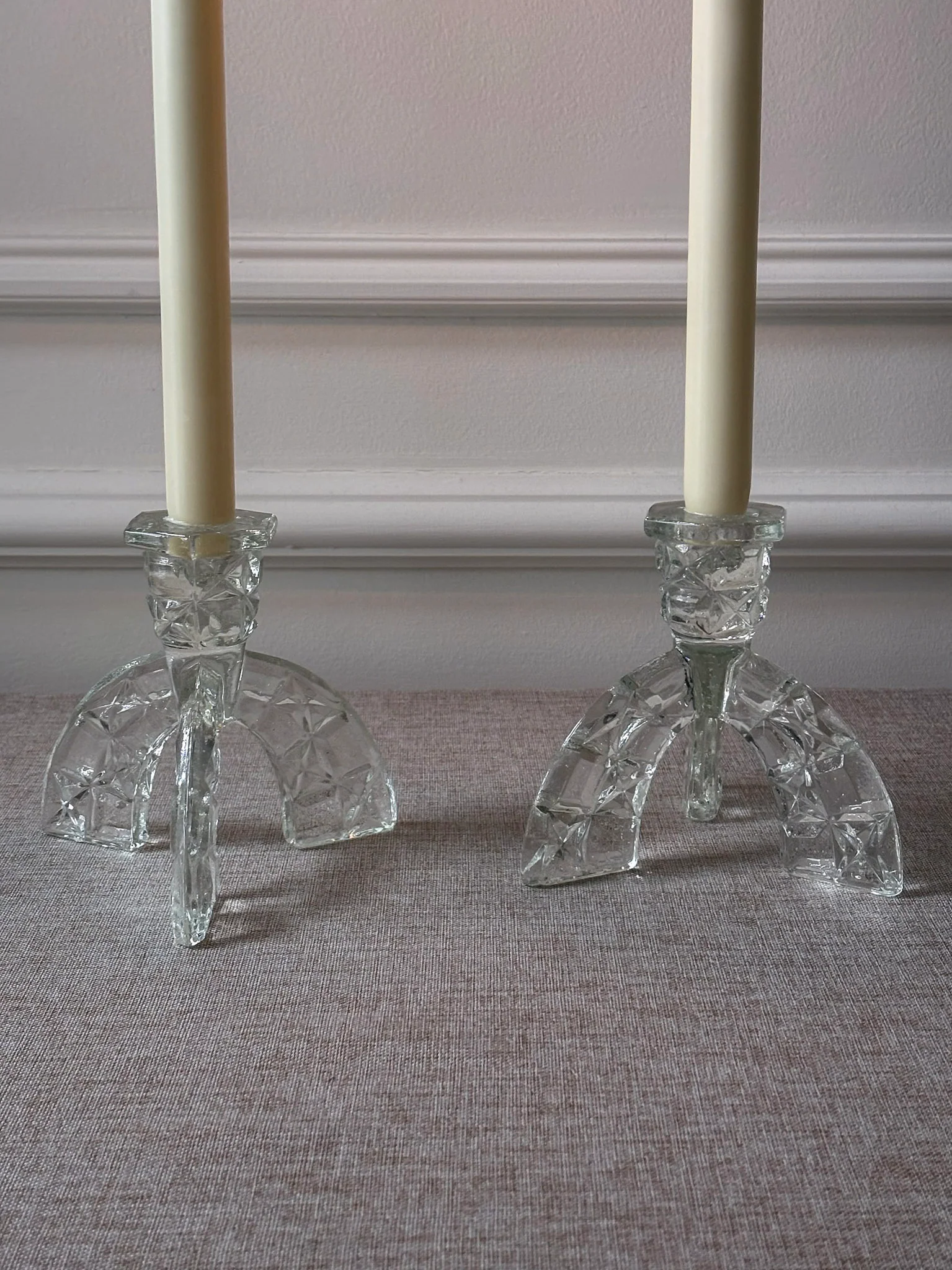 1930s Art Deco Pressed Glass Candlesticks - Pair - Image 5