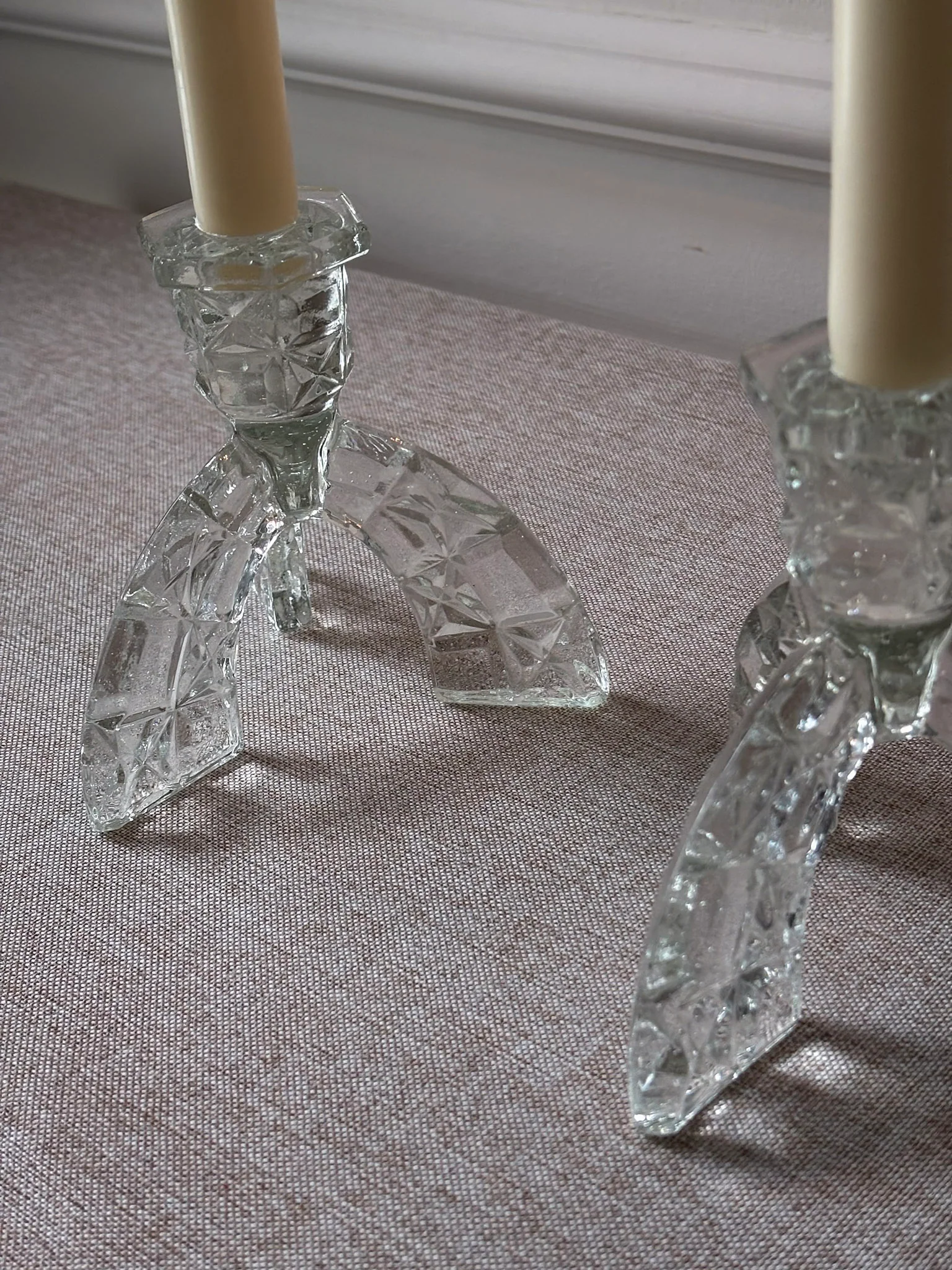 1930s Art Deco Pressed Glass Candlesticks - Pair - Image 7