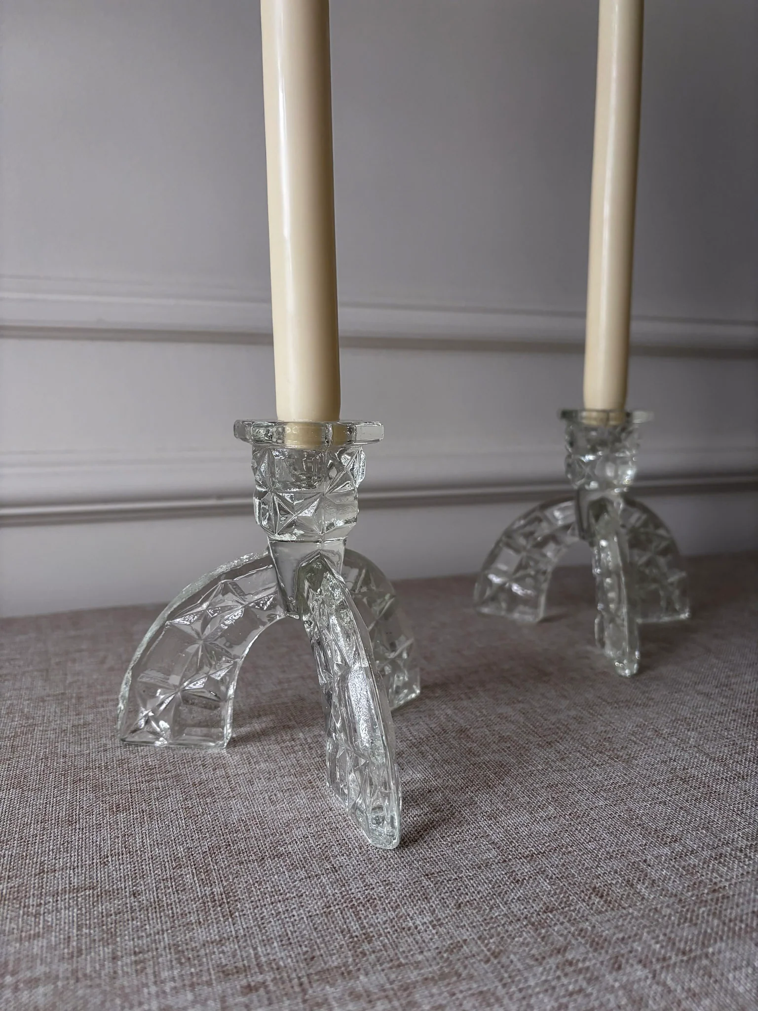 1930s Art Deco Pressed Glass Candlesticks - Pair - Image 8