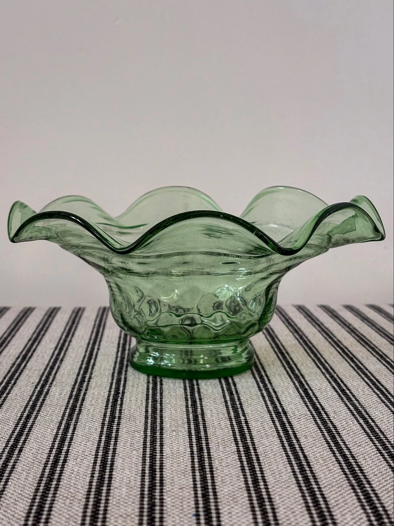 Green Glass Fluted Ruffle Edge Bowl - Image 6
