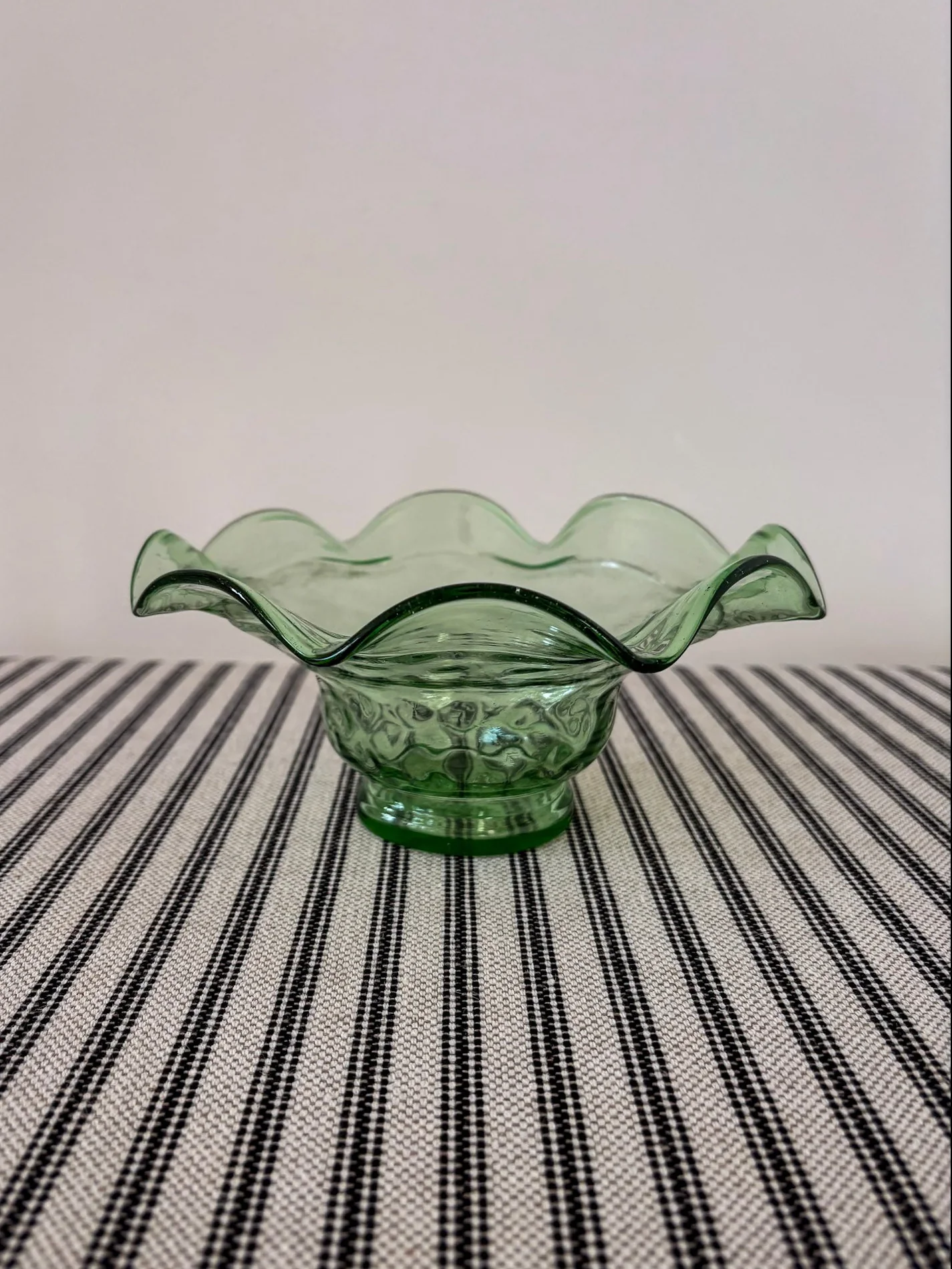 Green Glass Fluted Ruffle Edge Bowl - Image 7