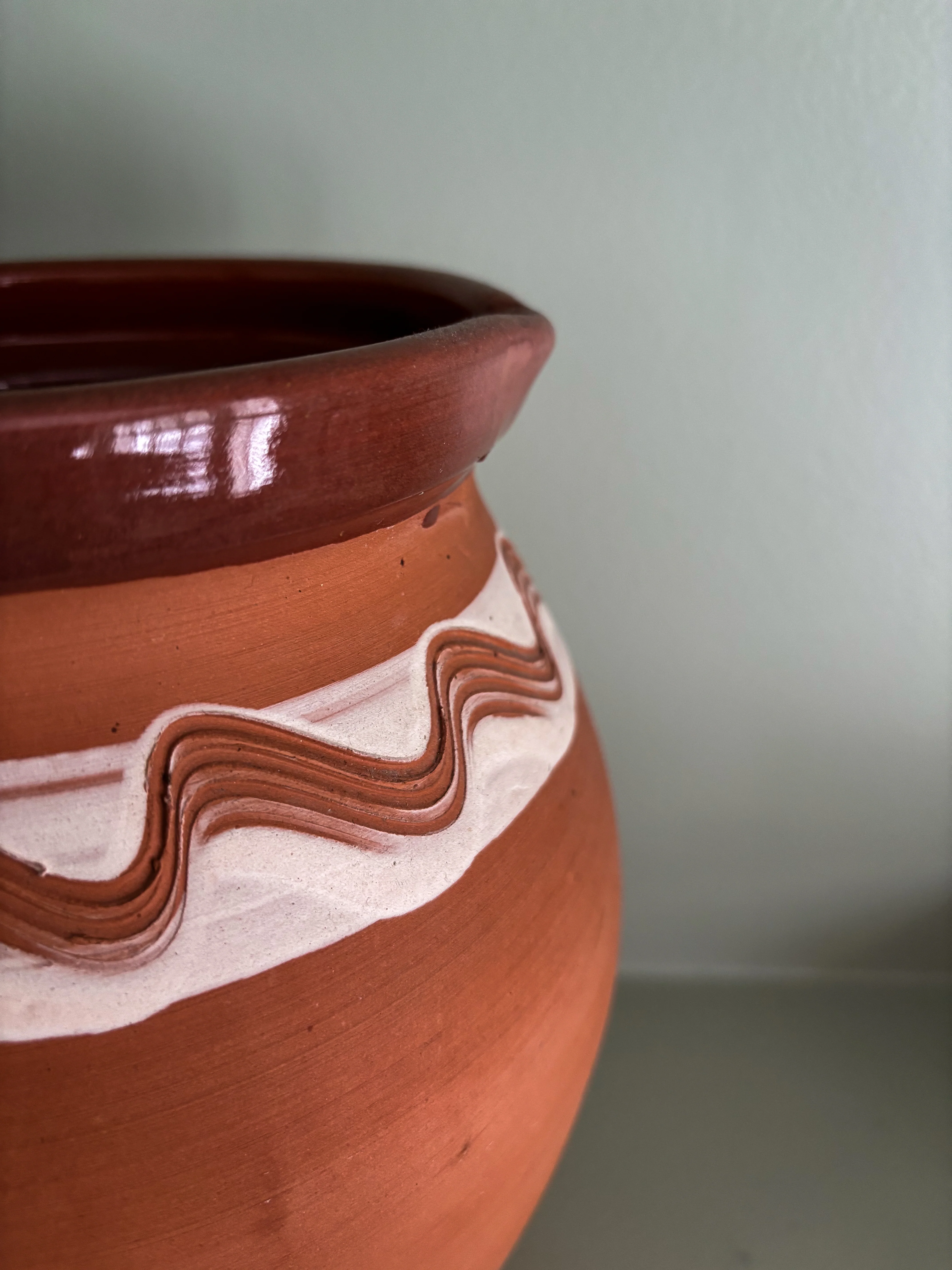 Handmade Terracotta Jug with Wave Detail - Image 3
