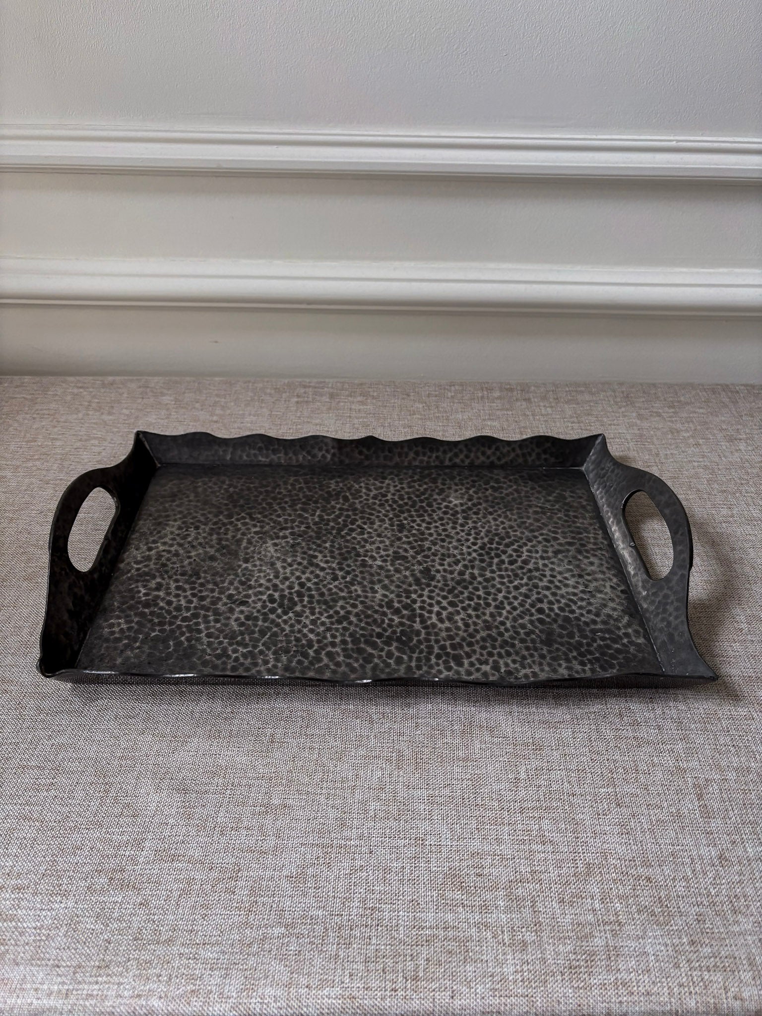 Knighthood Hammered Pewter Scalloped Edge Serving Tray - Image 3