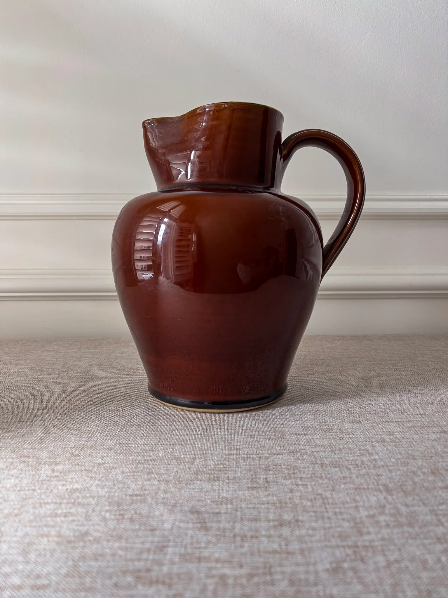Large Brown Glazed Ceramic Jug - Image 2