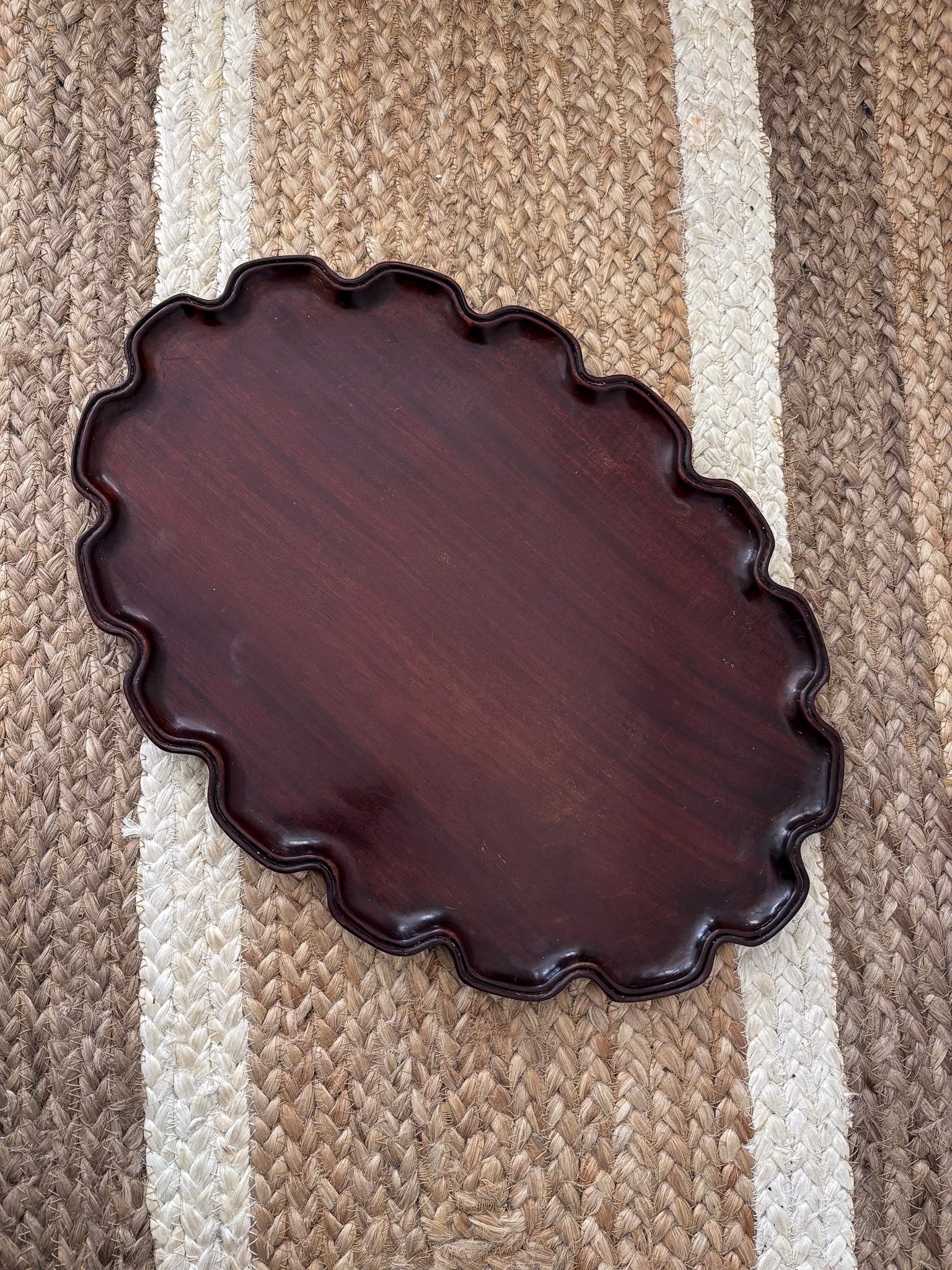 Mahogany Pie-Crust Scalloped Edge Decorative Tray - Wooden Styling Tray for Home Décor