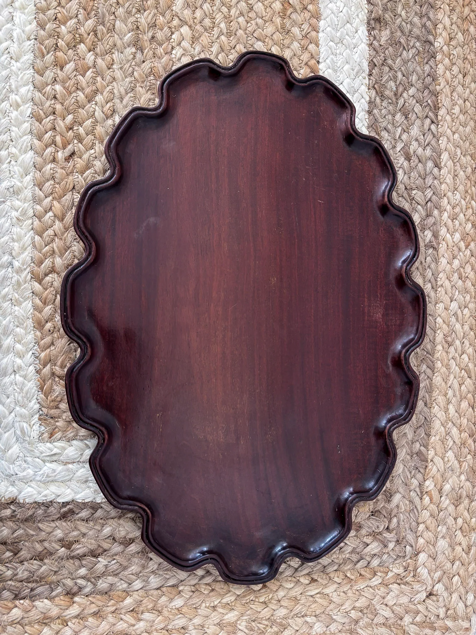 Mahogany Pie-Crust Scalloped Edge Decorative Tray - Wooden Styling Tray for Home Décor - Image 2