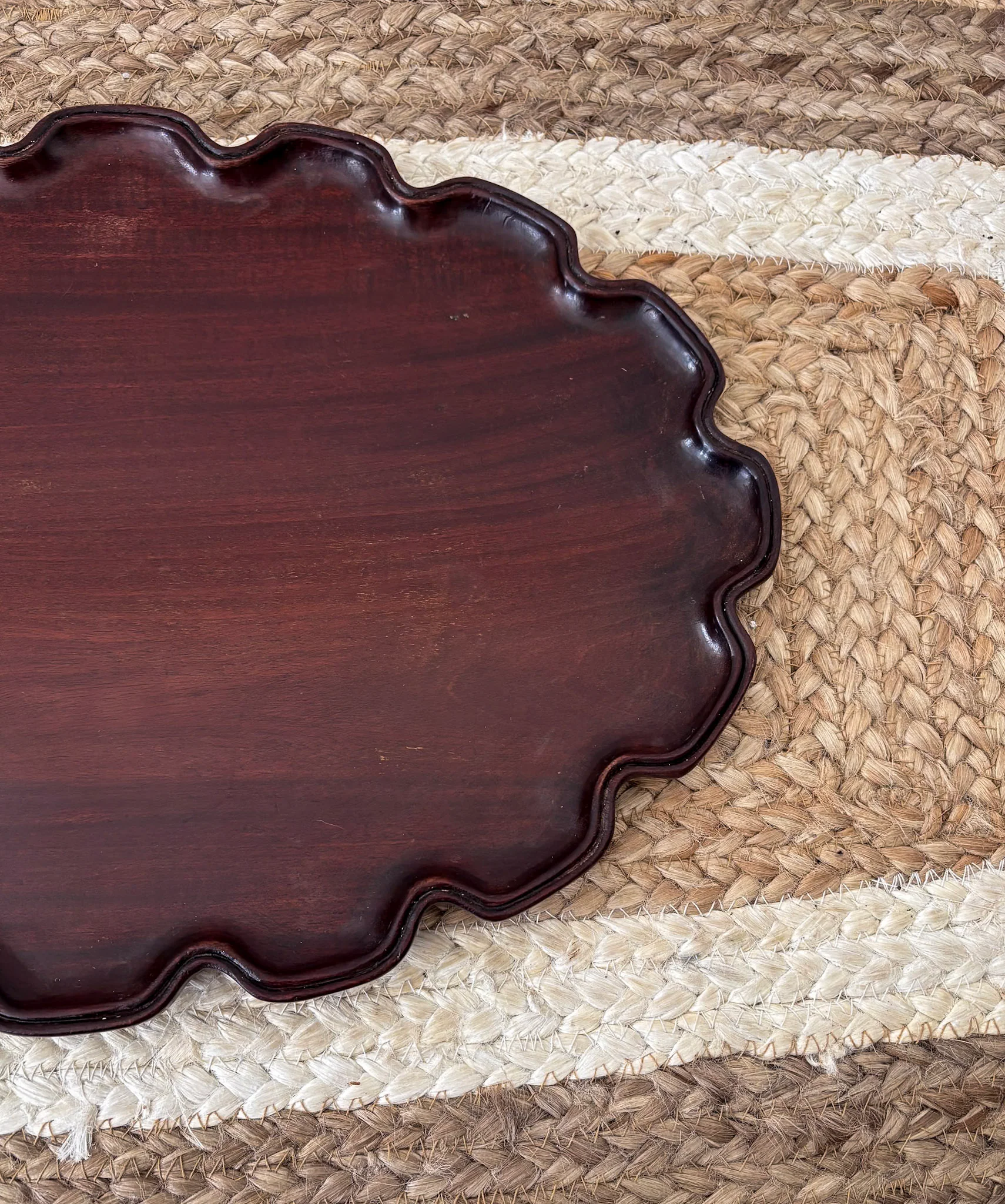 Mahogany Pie-Crust Scalloped Edge Decorative Tray - Wooden Styling Tray for Home Décor - Image 5