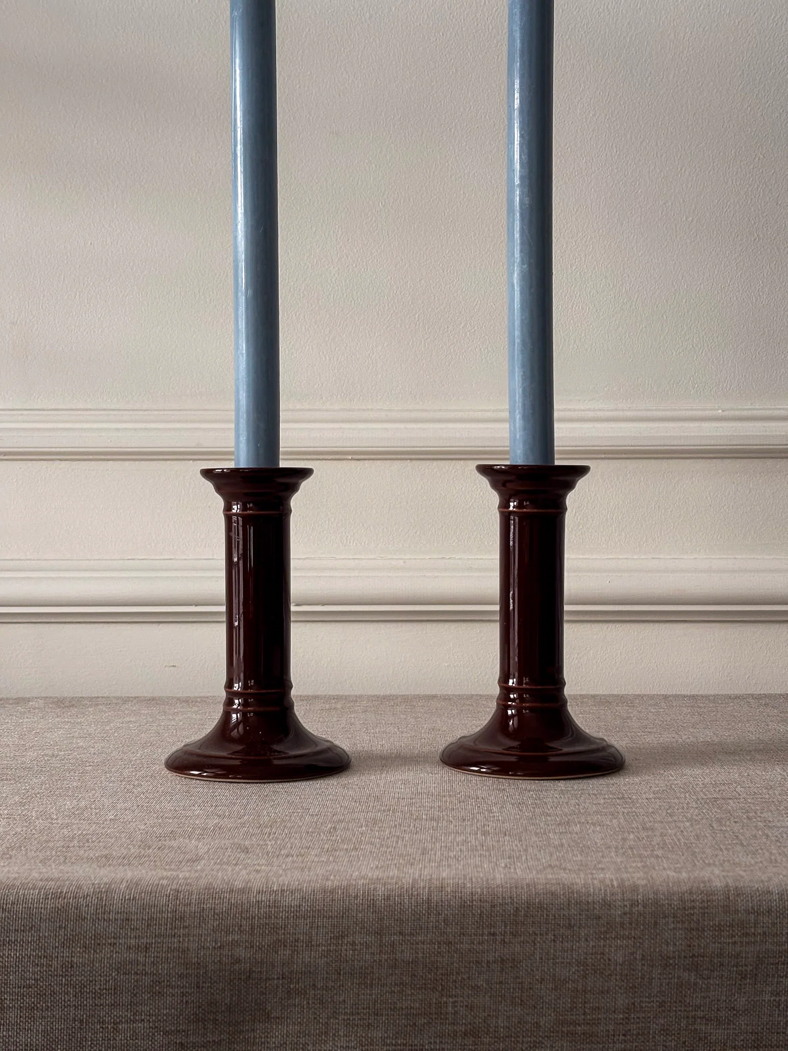 Mid-Century Brown Ceramic Candlestick Holders - Image 3