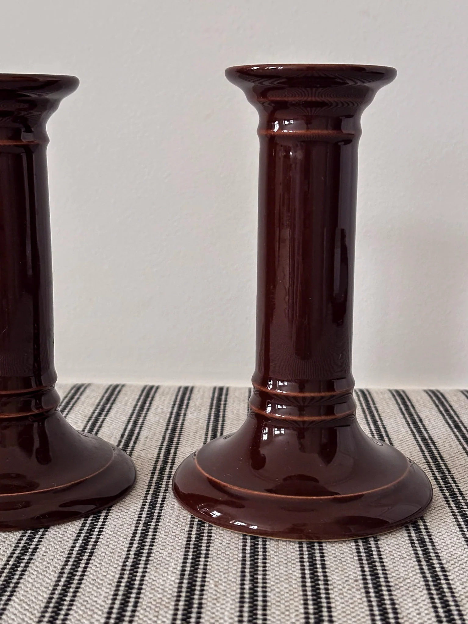 Mid-Century Brown Ceramic Candlestick Holders - Image 3