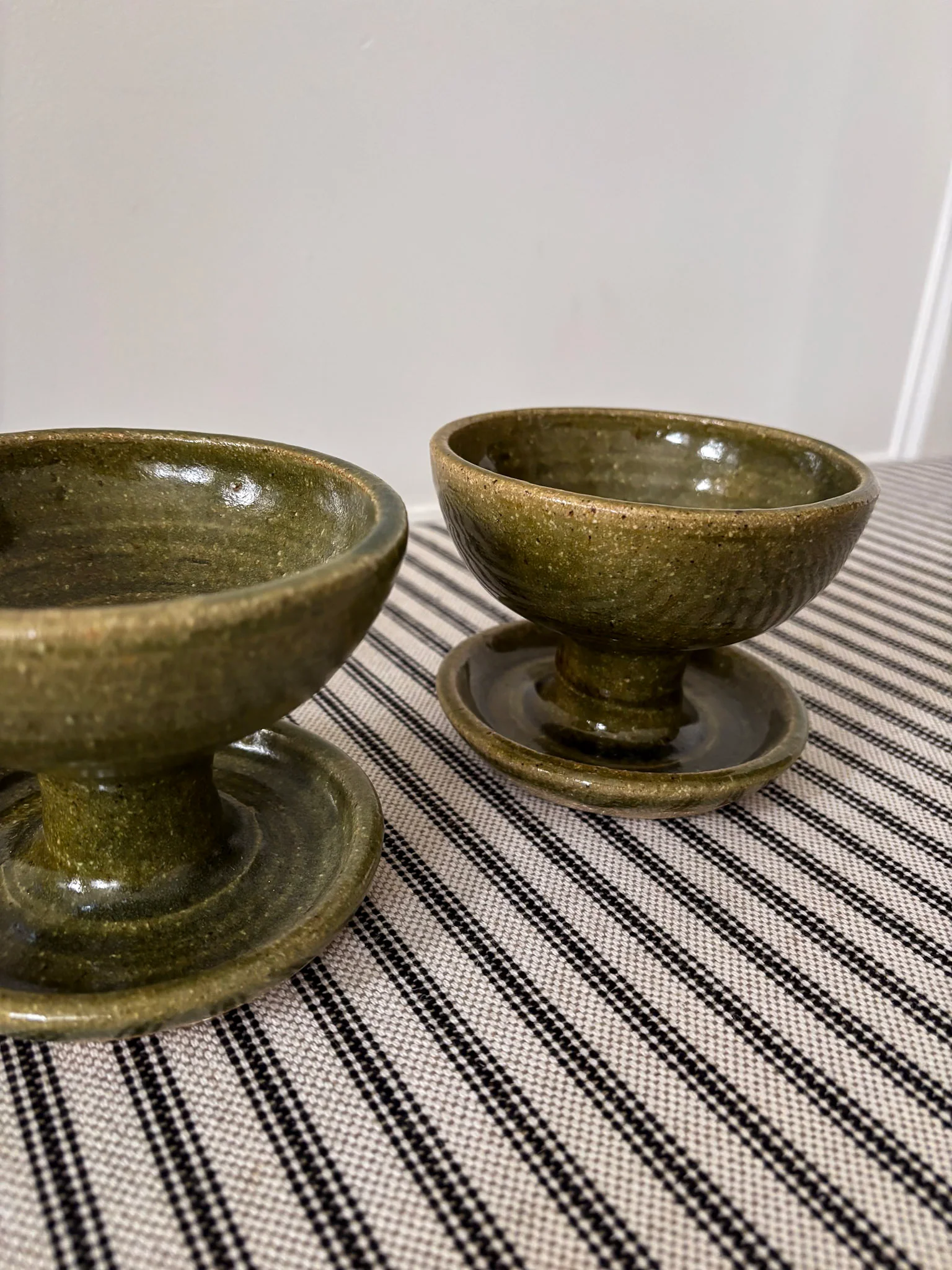 Mid-Century Olive Glazed Pedestal Candle Holders - Image 10
