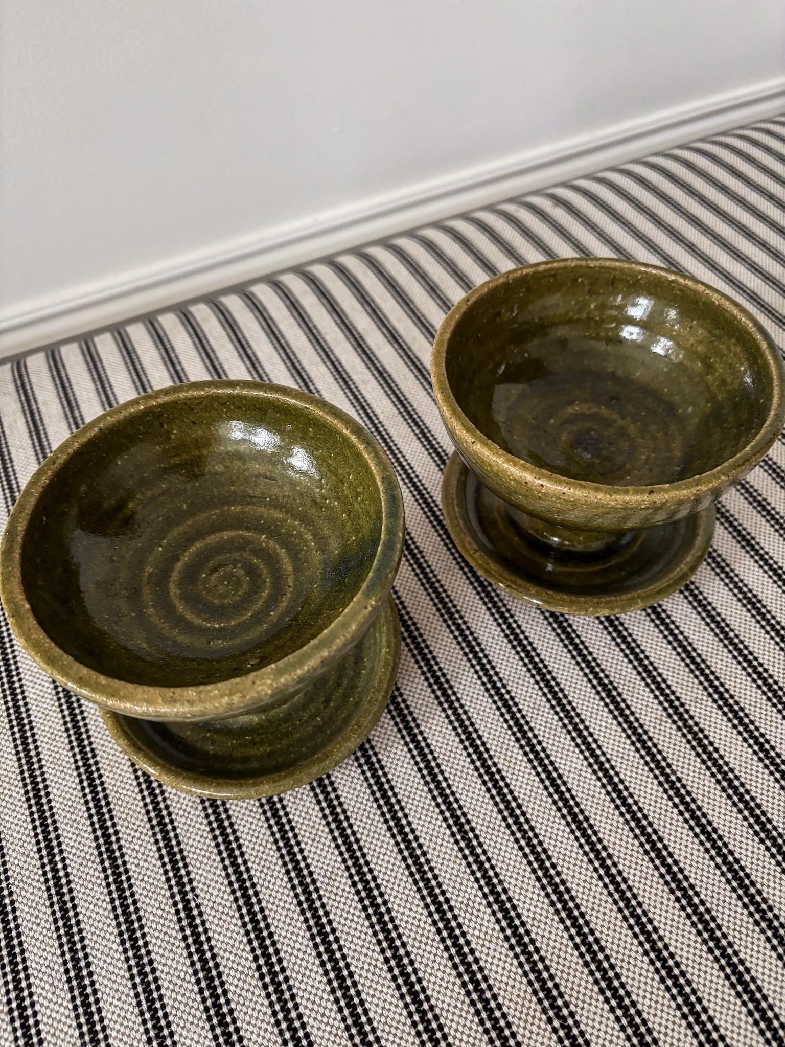 Mid-Century Olive Glazed Pedestal Candle Holders - Image 11