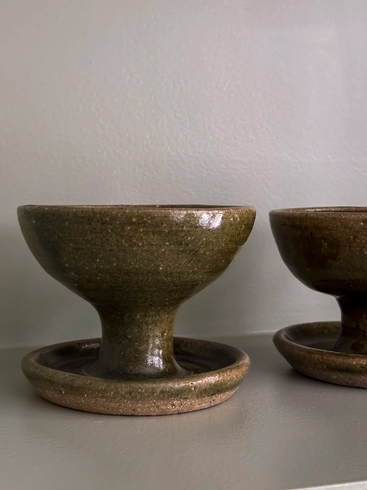 Mid-Century Olive Glazed Pedestal Candle Holders - Image 12