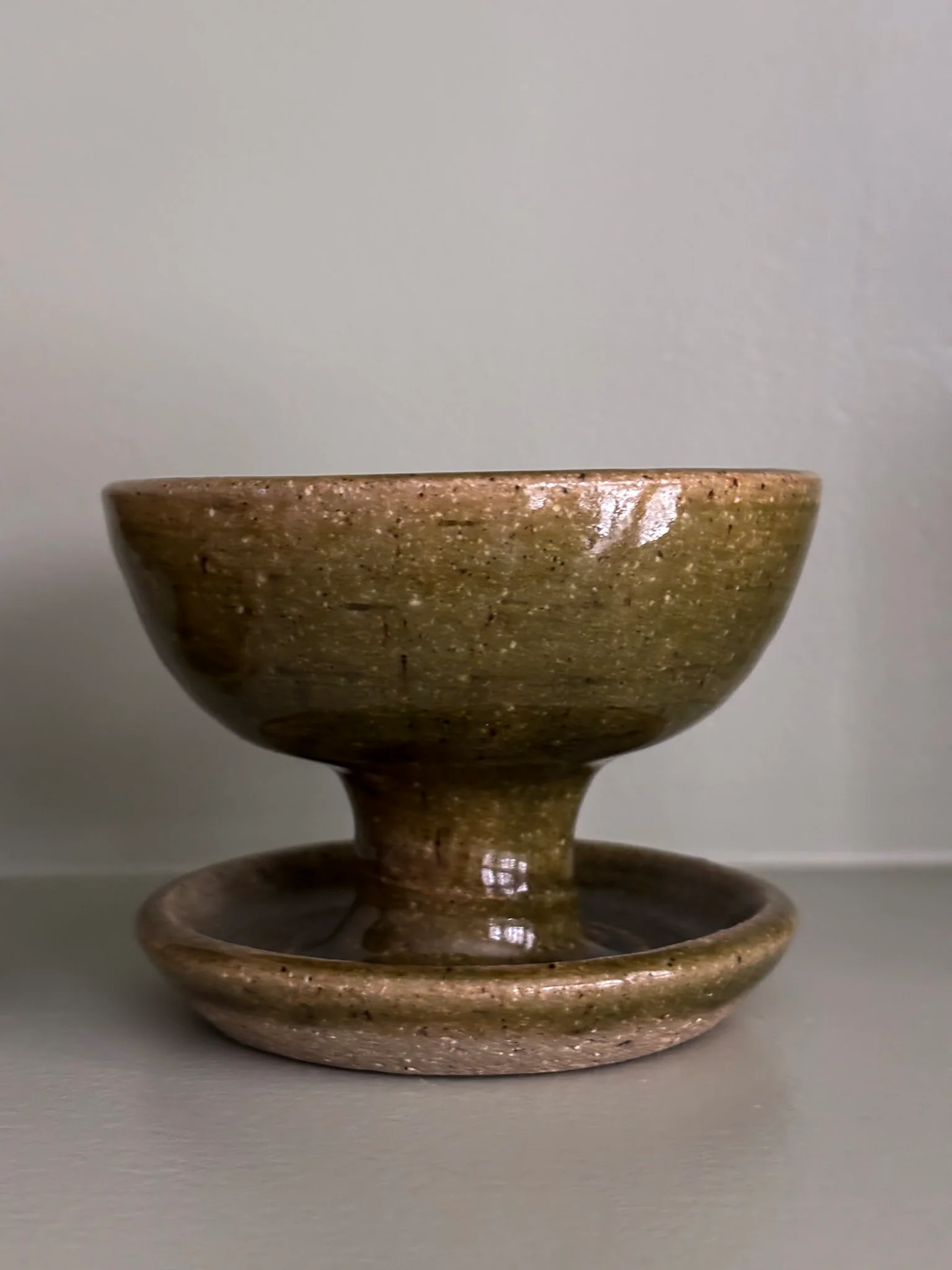 Mid-Century Olive Glazed Pedestal Candle Holders - Image 13