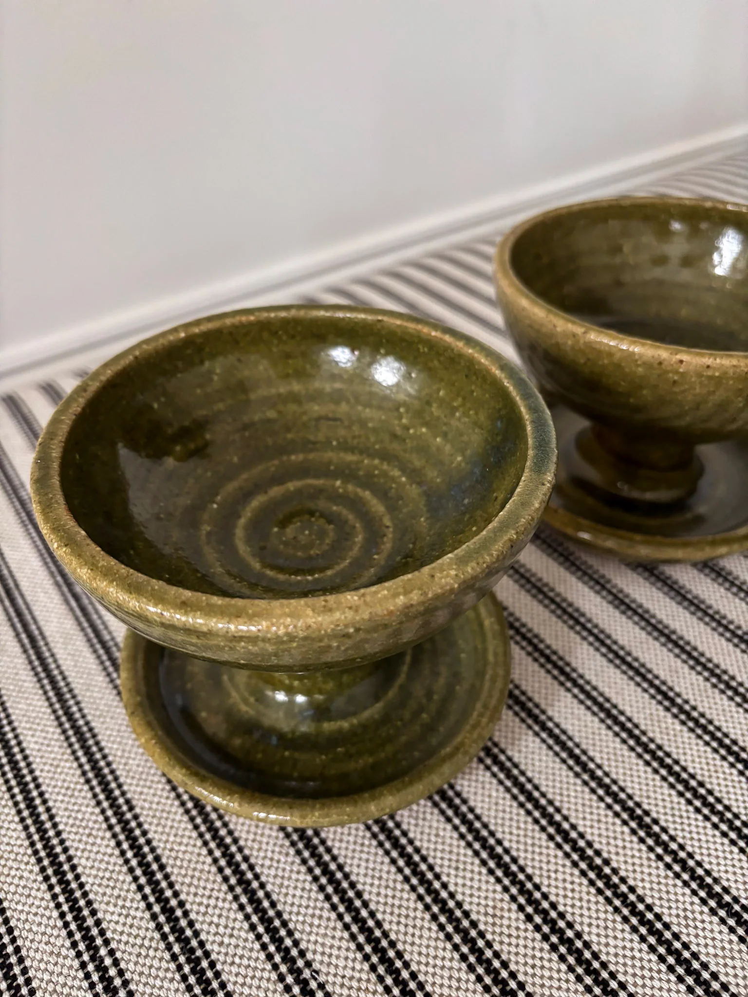 Mid-Century Olive Glazed Pedestal Candle Holders - Image 6