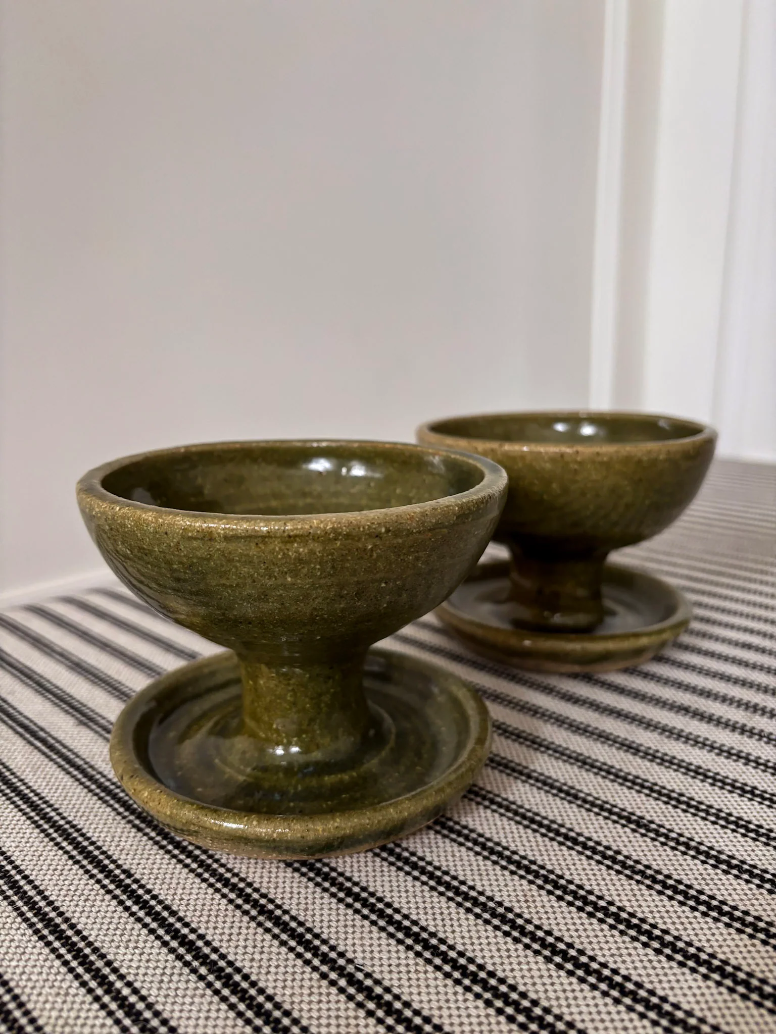 Mid-Century Olive Glazed Pedestal Candle Holders - Image 8