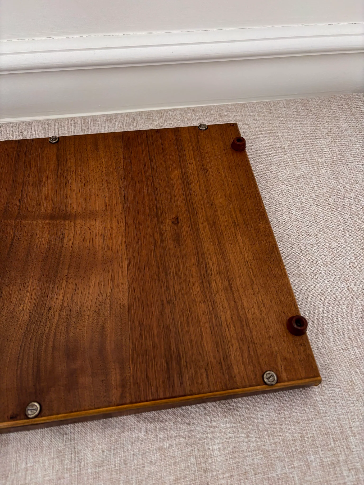 Mid Century Walnut & Glass Serving Tray | Vintage Wood Coffee Table Tray - Image 3