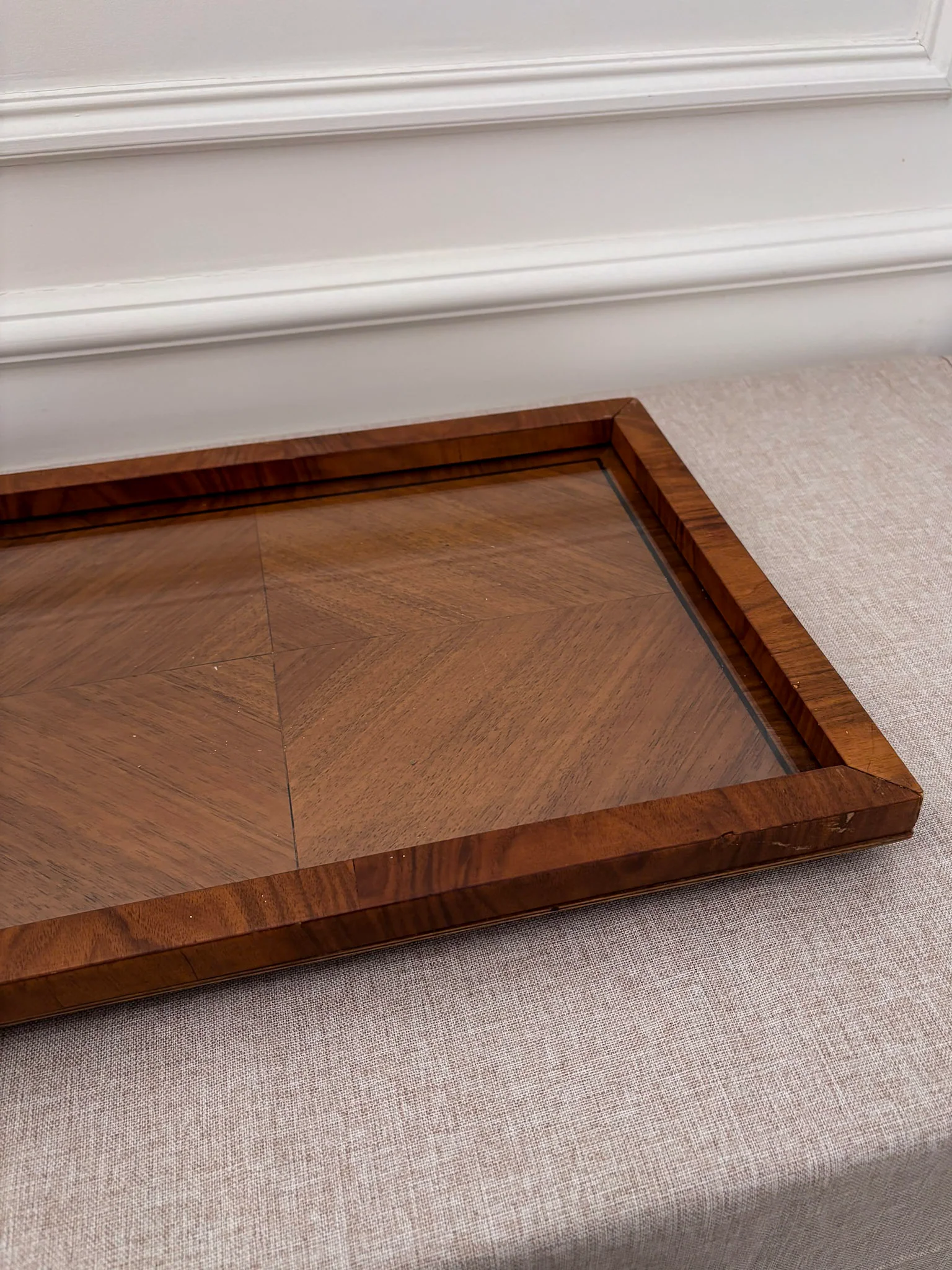 Mid Century Walnut & Glass Serving Tray | Vintage Wood Coffee Table Tray - Image 4