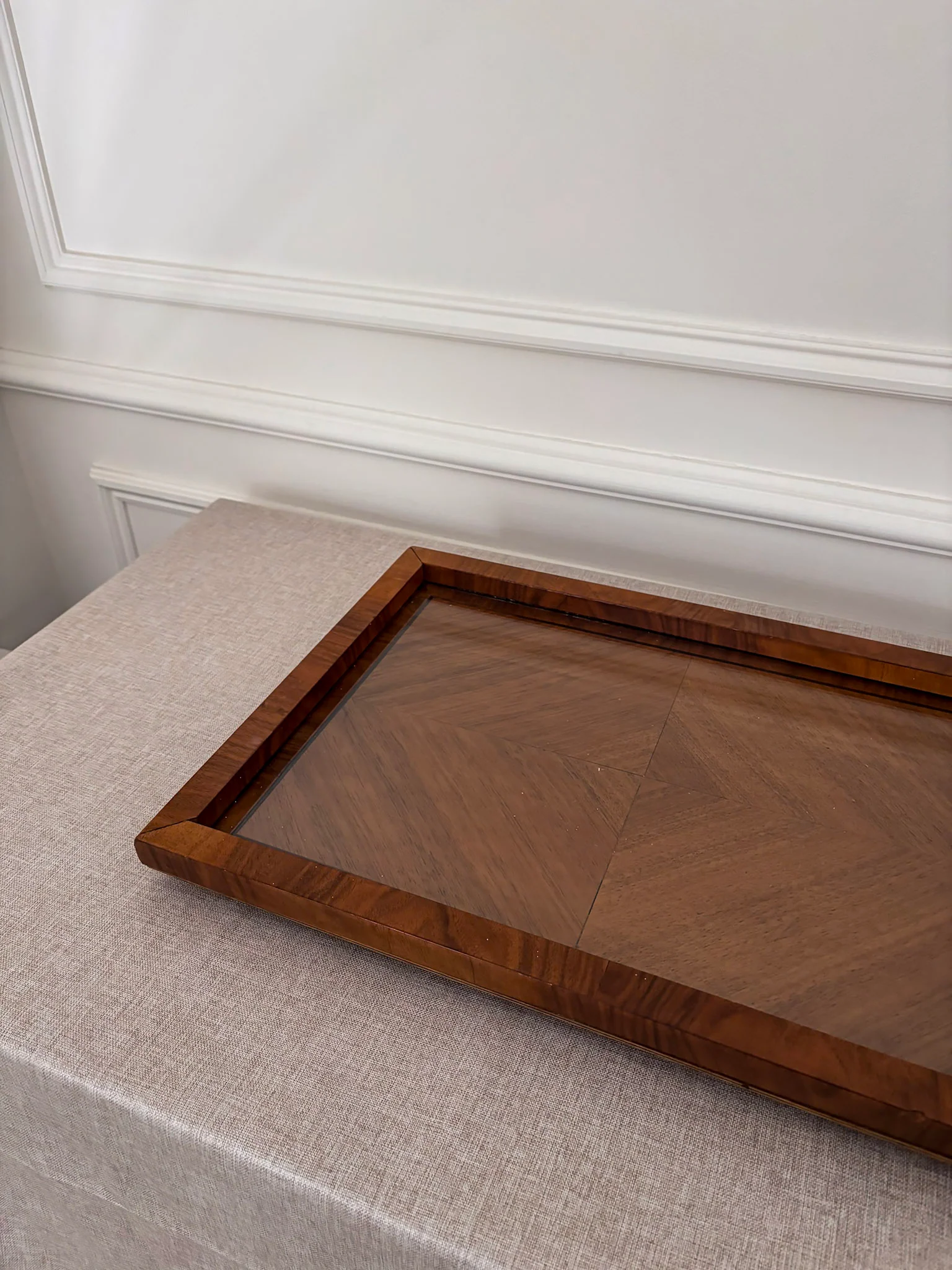Mid Century Walnut & Glass Serving Tray | Vintage Wood Coffee Table Tray - Image 5