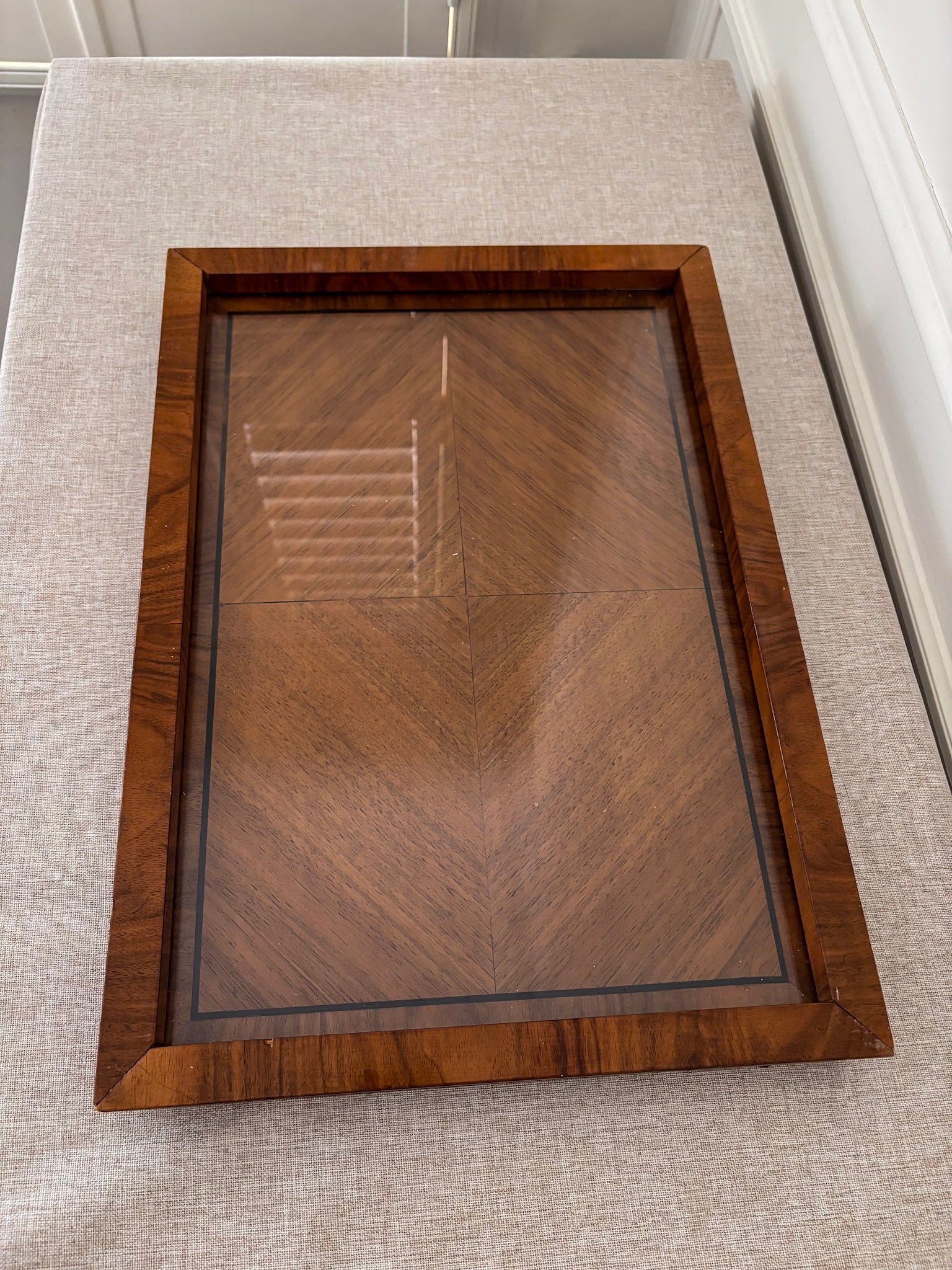 Mid Century Walnut & Glass Serving Tray | Vintage Wood Coffee Table Tray - Image 6