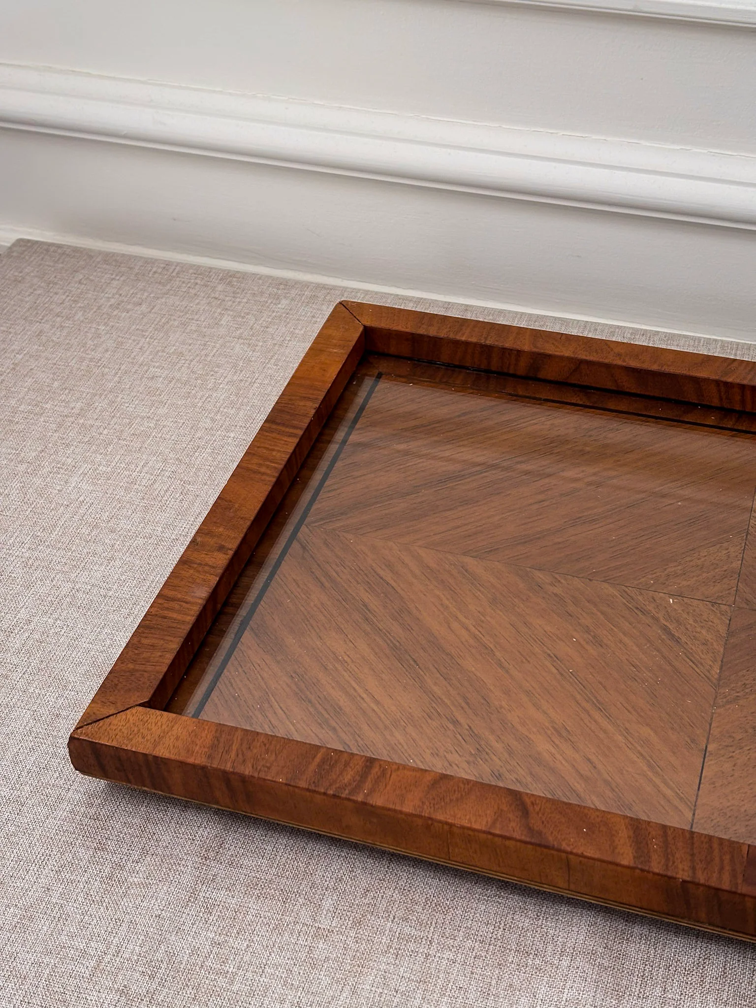 Mid Century Walnut & Glass Serving Tray | Vintage Wood Coffee Table Tray - Image 8