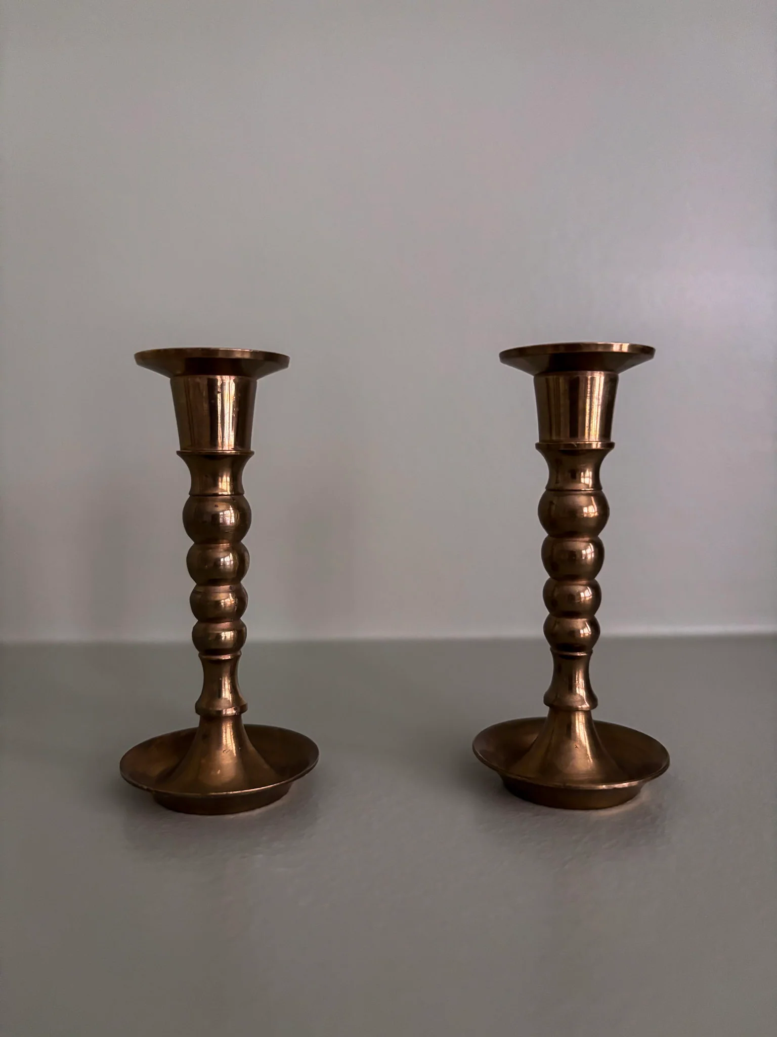 Mini Brass Taper Bobbin Stem Candlestick Holders