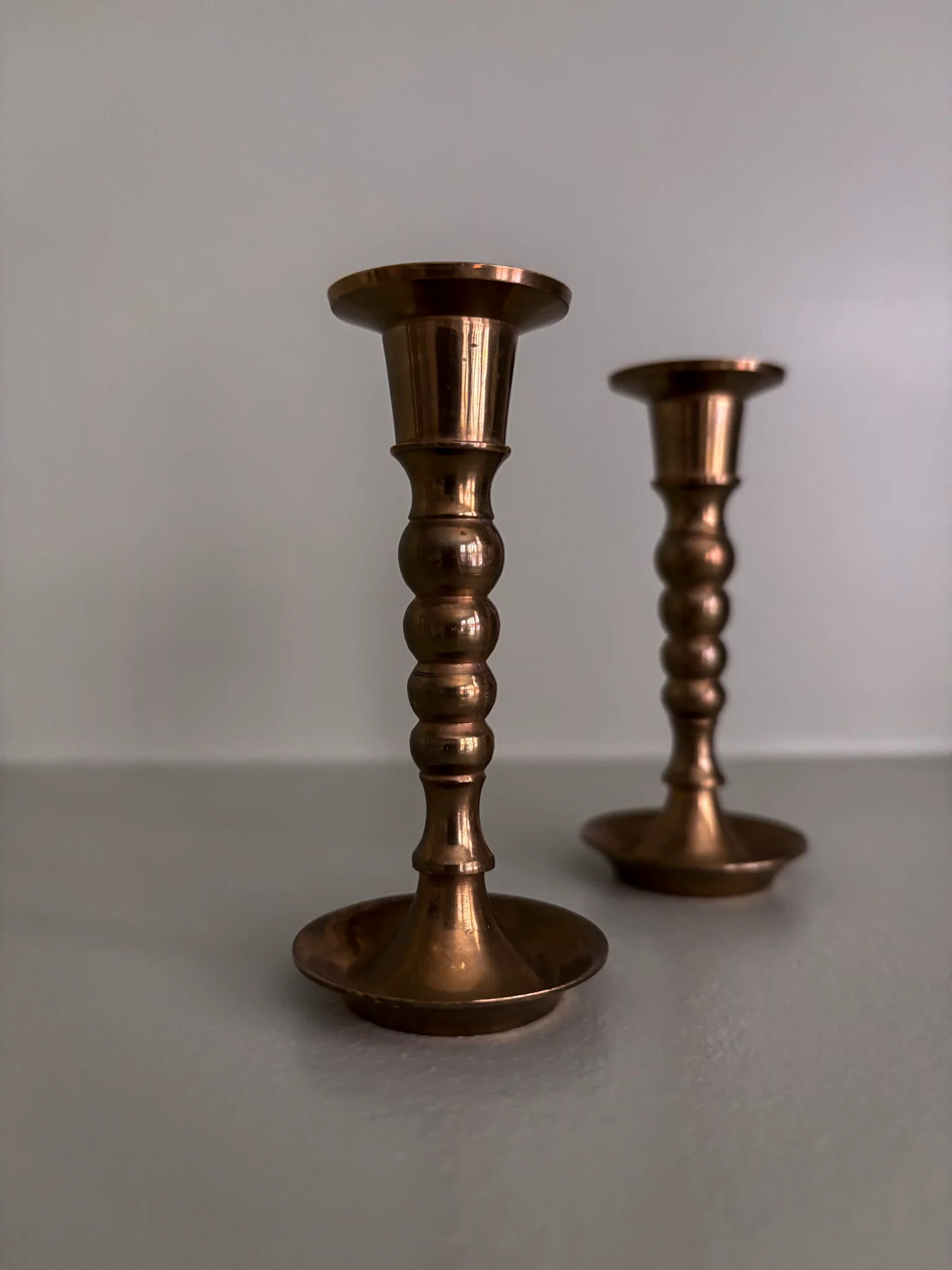 Mini Brass Taper Bobbin Stem Candlestick Holders - Image 2