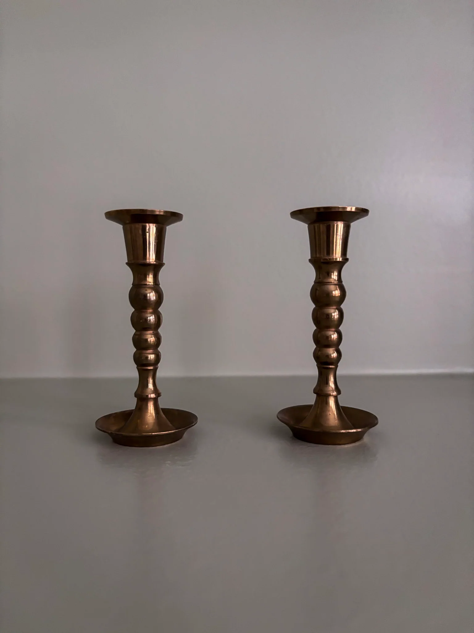 Mini Brass Taper Bobbin Stem Candlestick Holders - Image 3