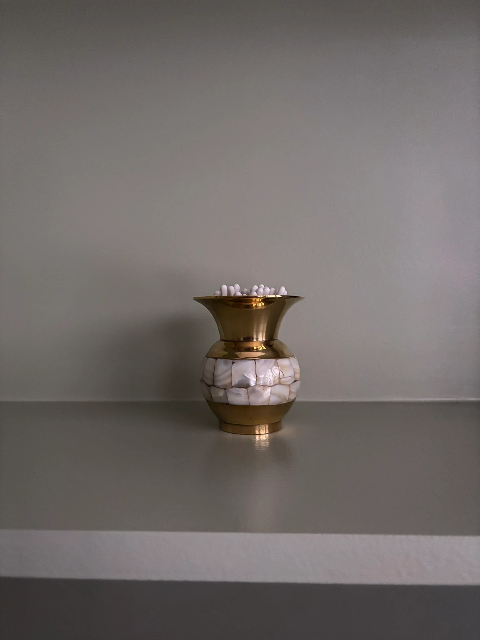 Mother-of-Pearl Inlay Brass Mini Vase Matchstick Holder - Image 3