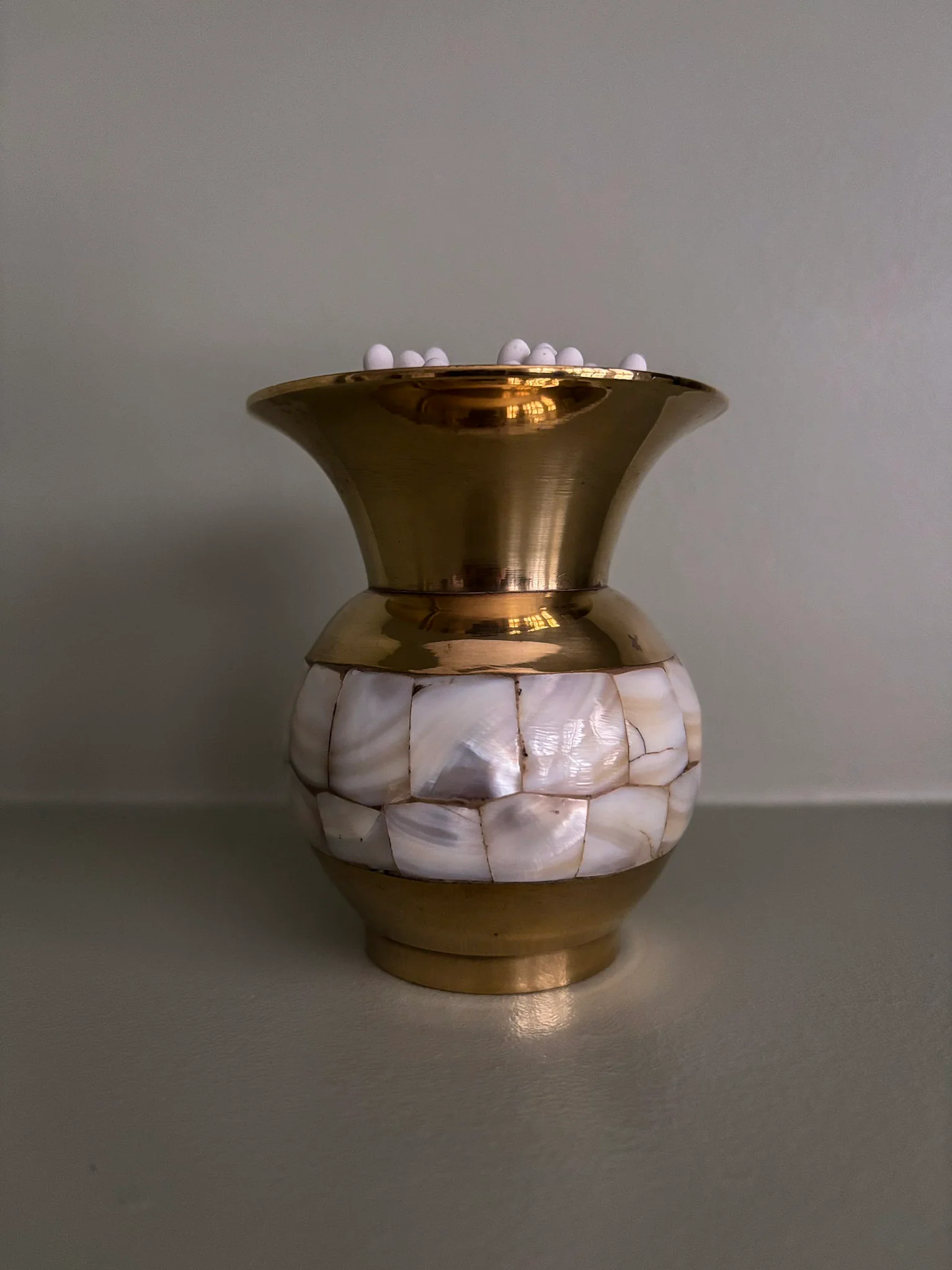 Mother-of-Pearl Inlay Brass Mini Vase Matchstick Holder - Image 4